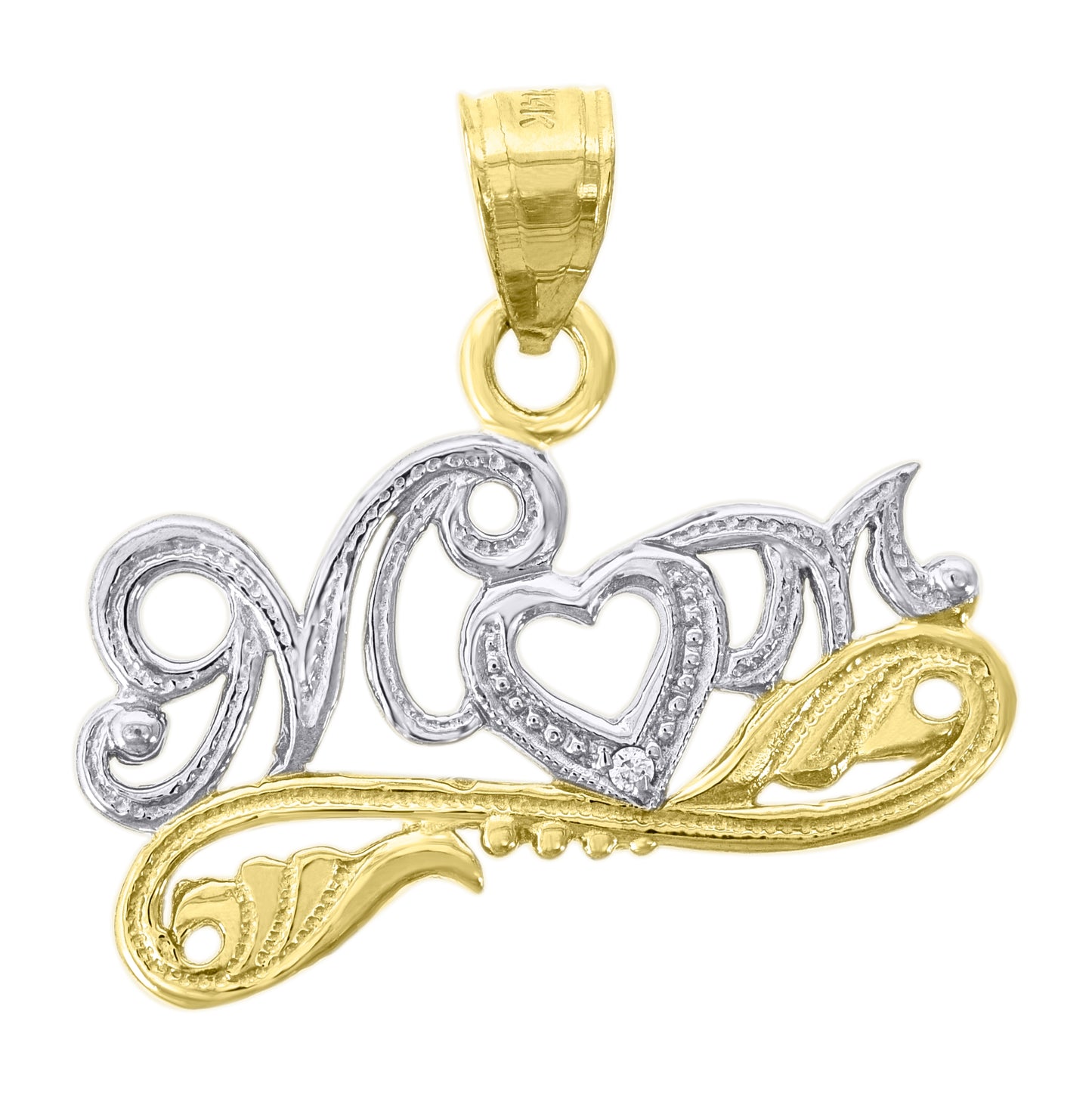 14K Gold Womens Two-Tone Mom Pendant Charm