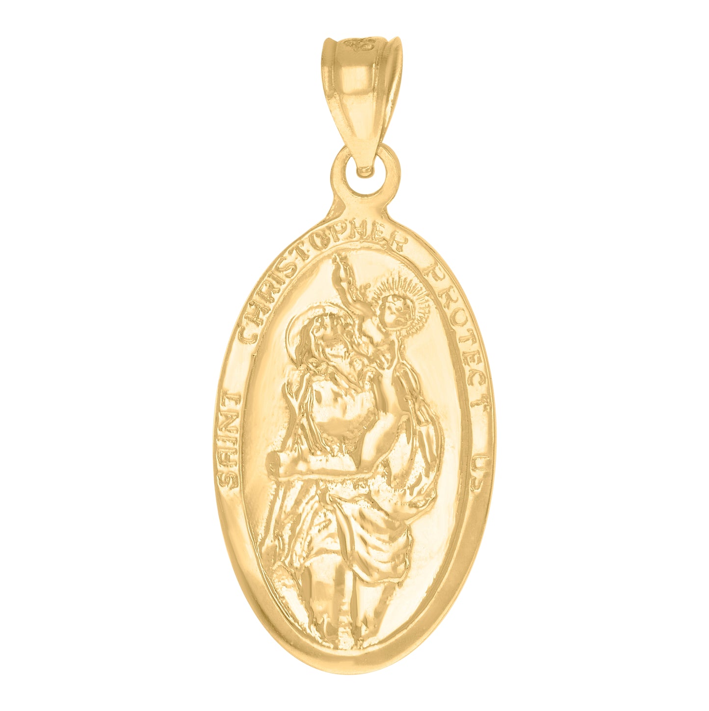 14K Yellow Gold Unisex Diamond-Cut Cross Inri Crucifix Oval Religious Ht:32.8Mm Pendant Charm