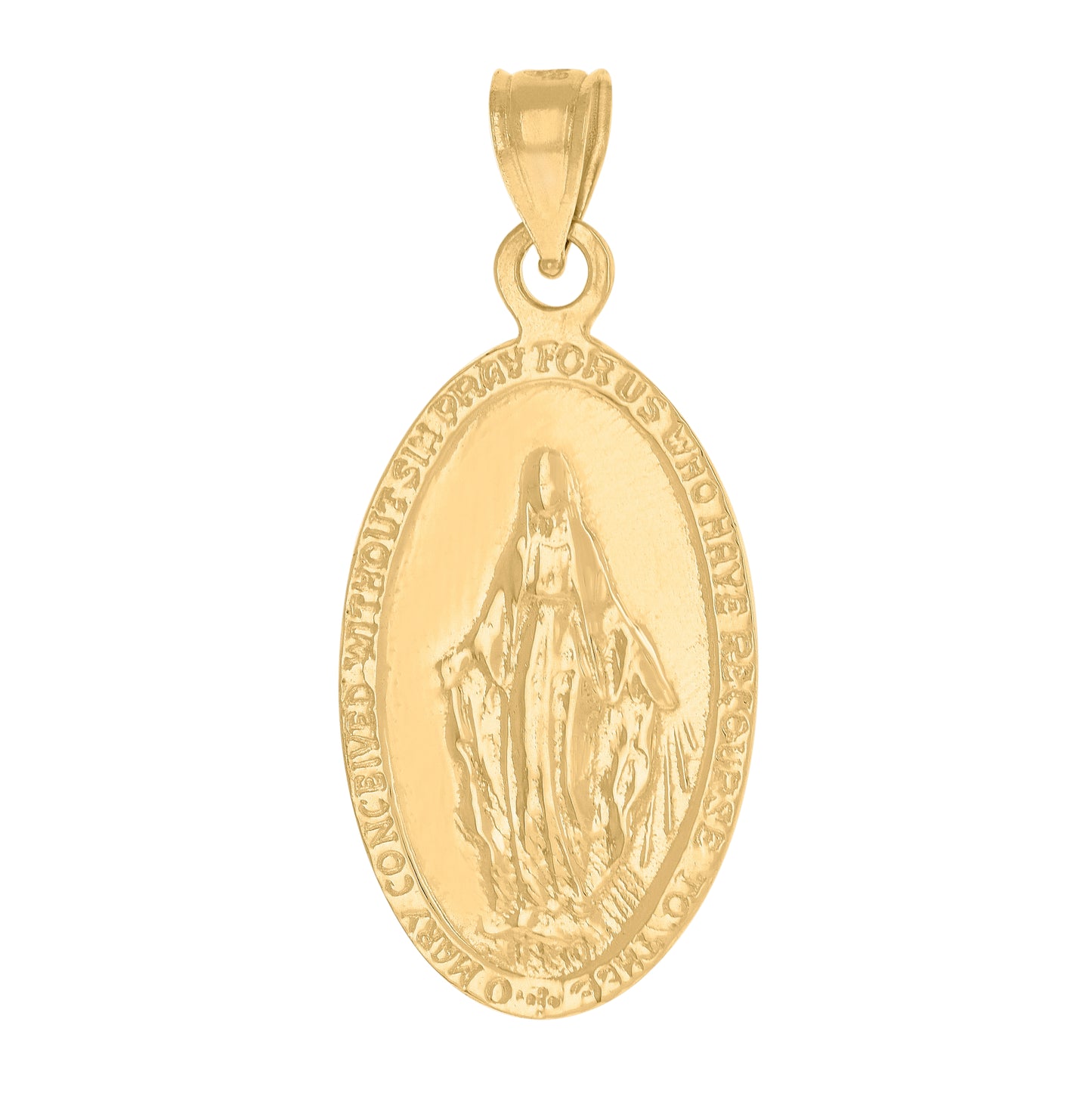 14K Yellow Gold Unisex Mary Pray For Us Oval Religious Ht:31.5Mm Pendant Charm