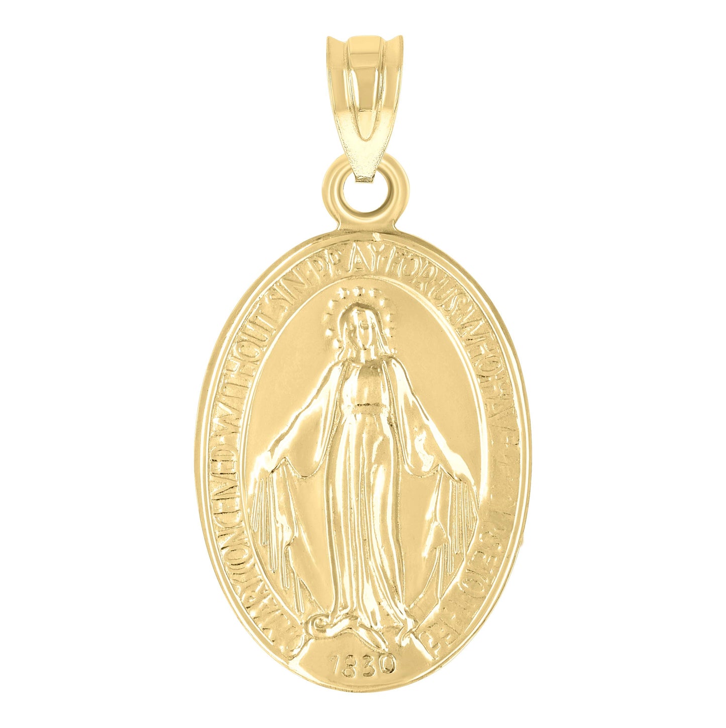 14K Yellow Gold Womens Mary Pray For Us Oval Religious Ht:28.4Mm Pendant Charm