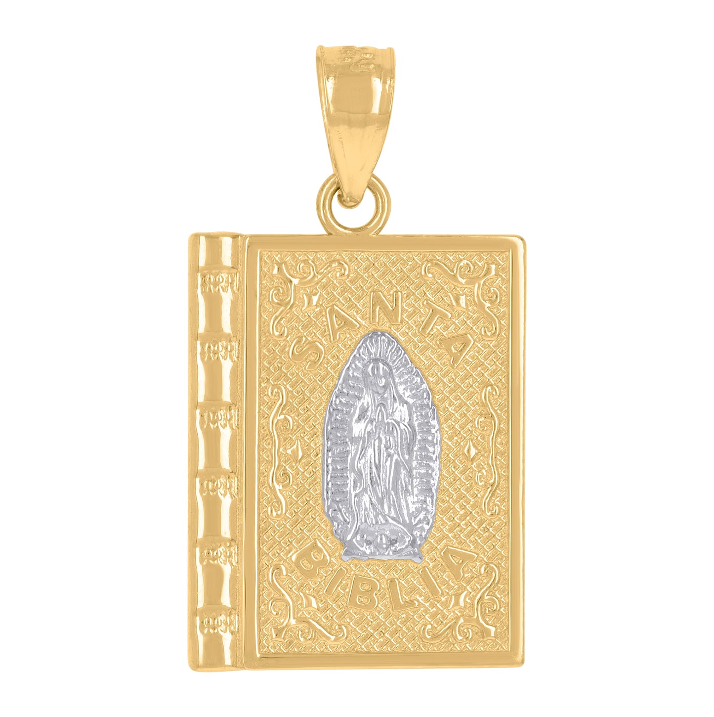 14K Gold Womens Two-Tone Santa Biblia Holy Bible Guadalupe Mary Religious Pendant Charm
