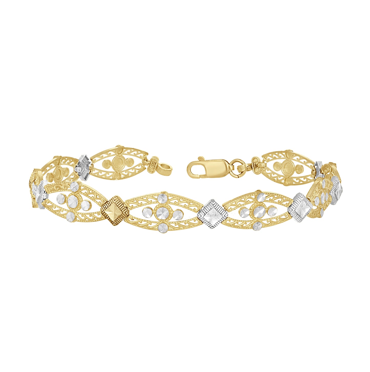 10K Two-Tone Gold Womens Link Bracelet