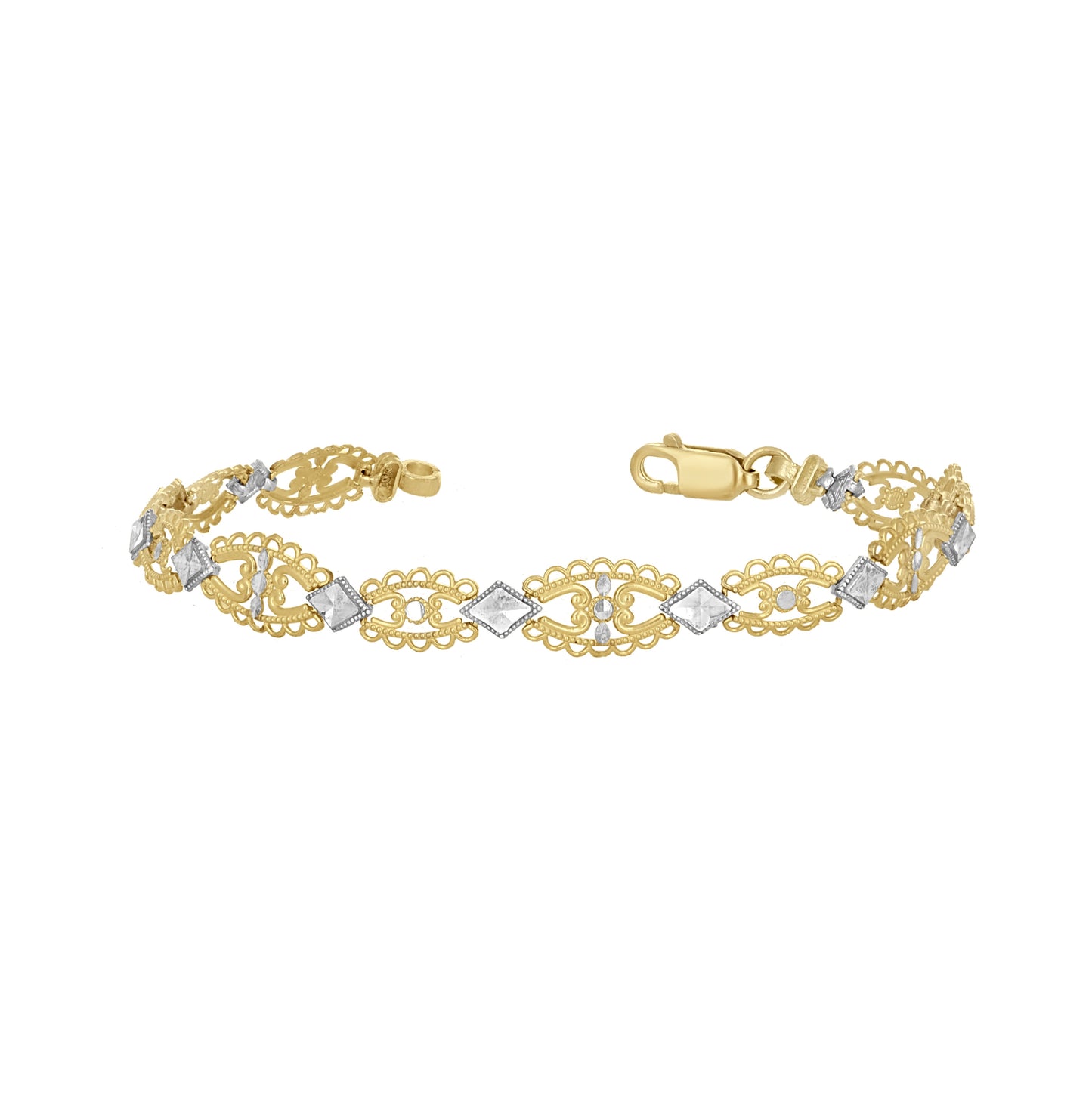10K Two-Tone Gold Womens Link Bracelet Size 7 Inches
