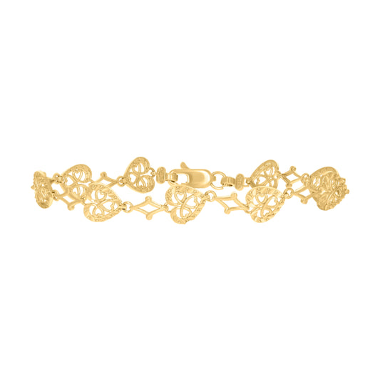 10K Yellow Gold Womens Heart Link 7" Bracelet