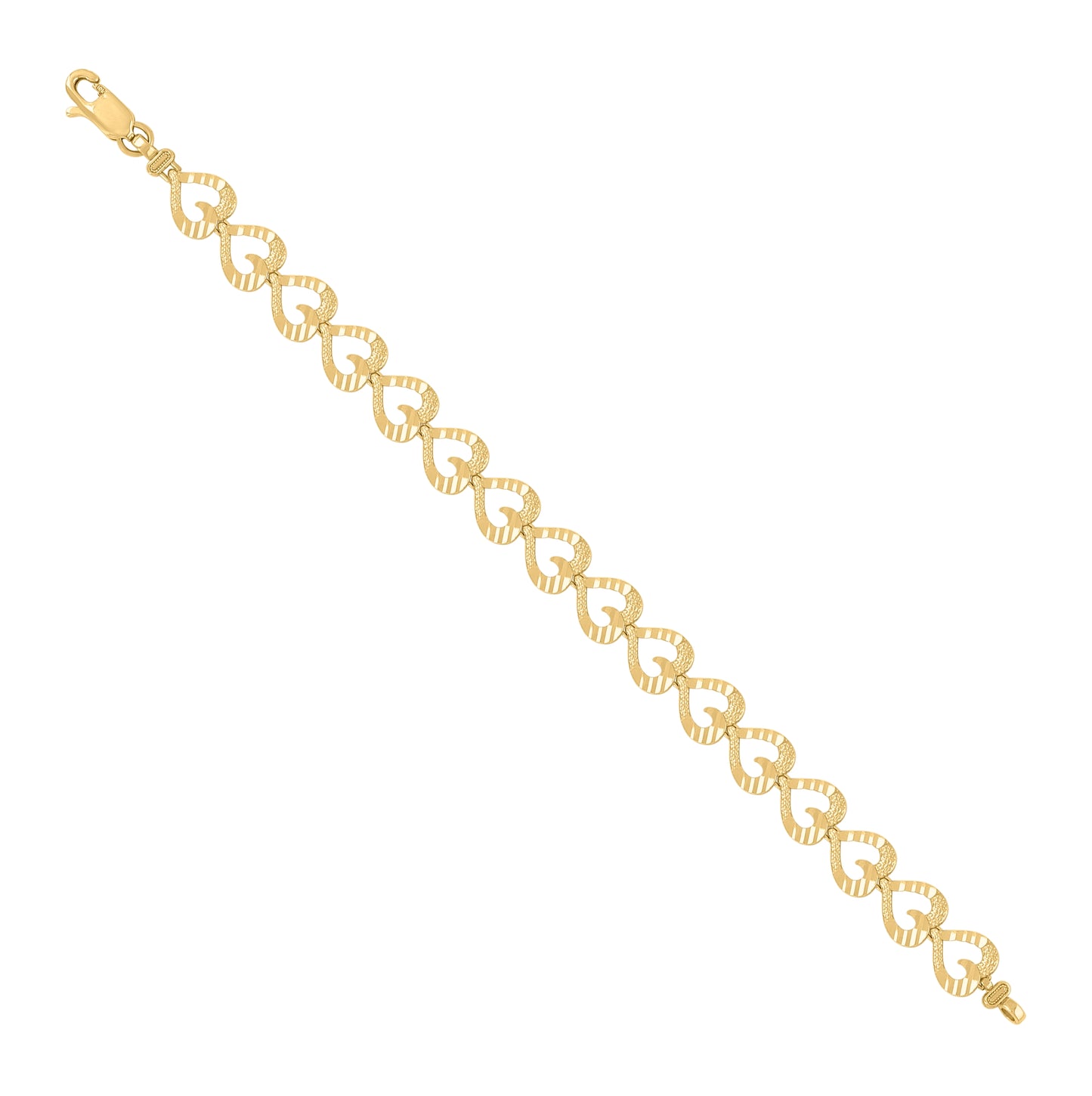 10K Yellow Gold Womens Heart Link 8" Bracelet