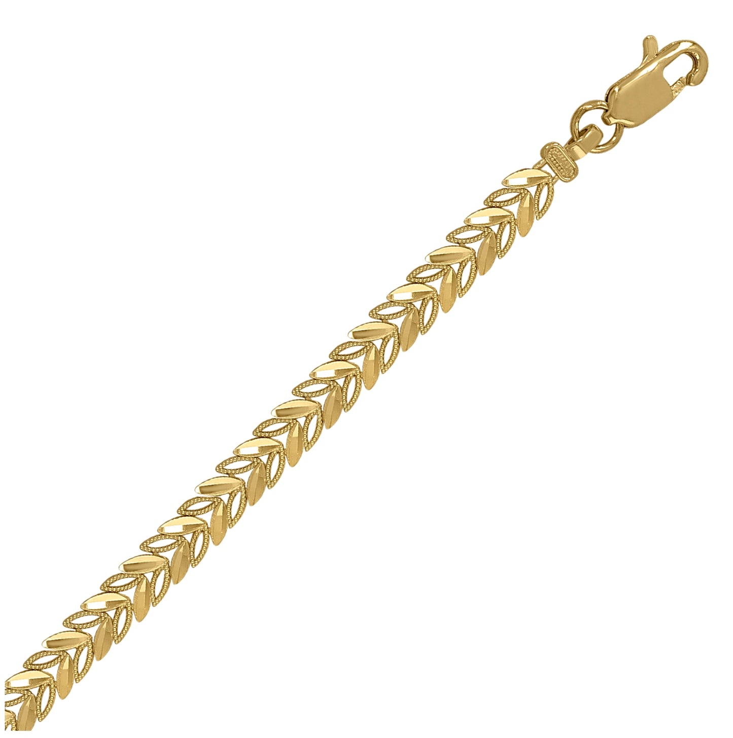10K Yellow Gold Womens Leaf Link Bracelet