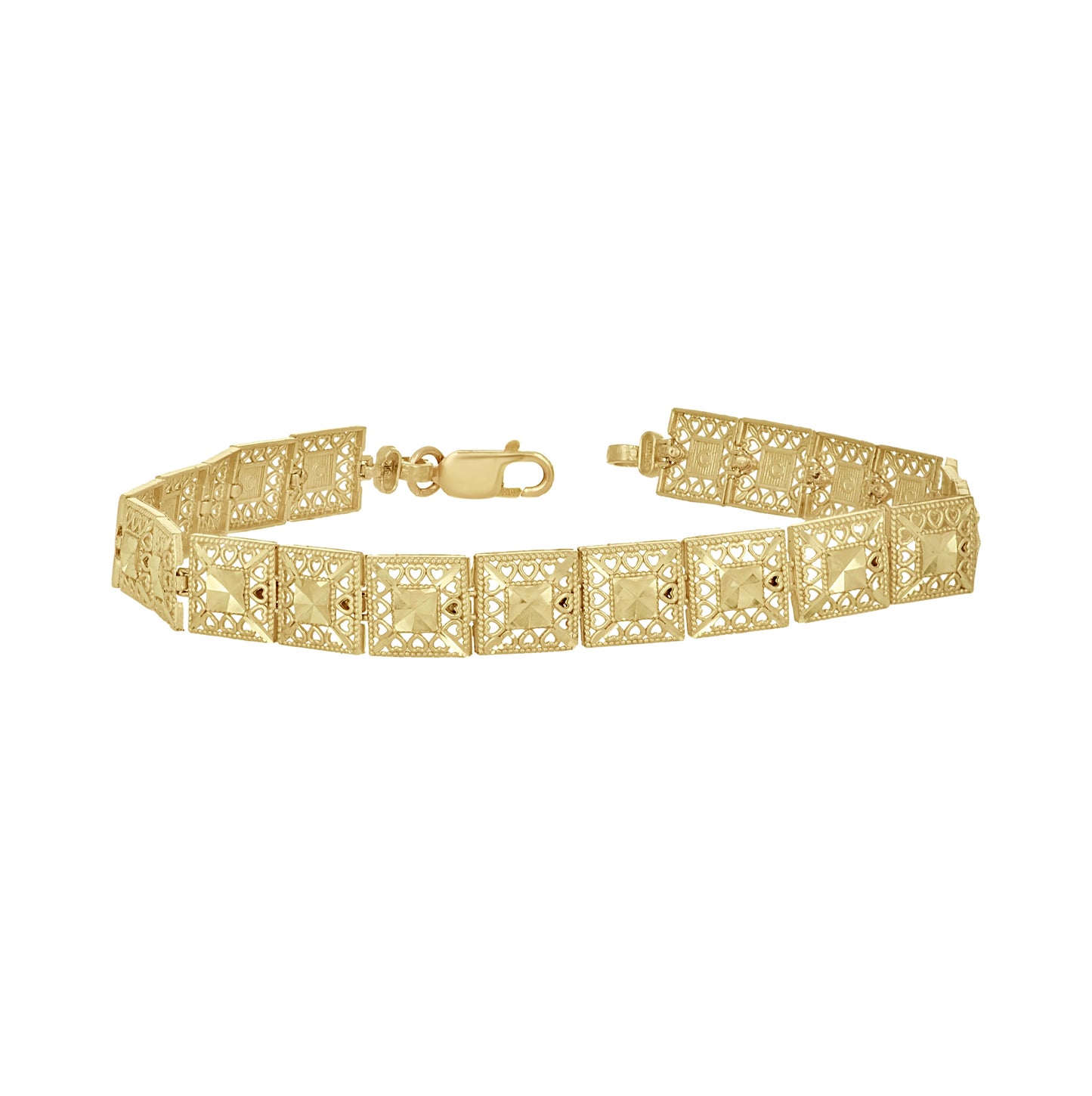 10K Yellow Gold Womens Square Link Bracelet