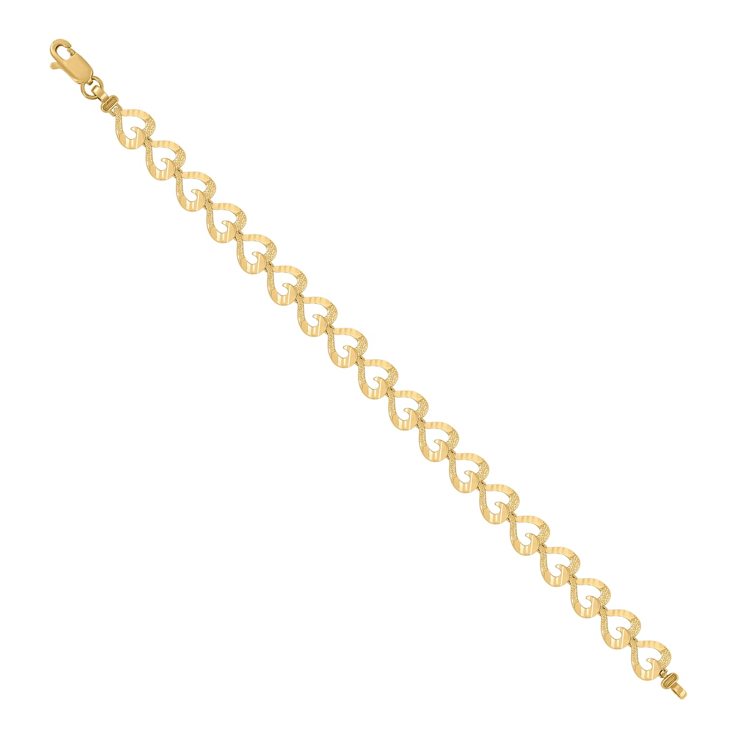 10K Yellow Gold Womens Heart Link 8" Bracelet