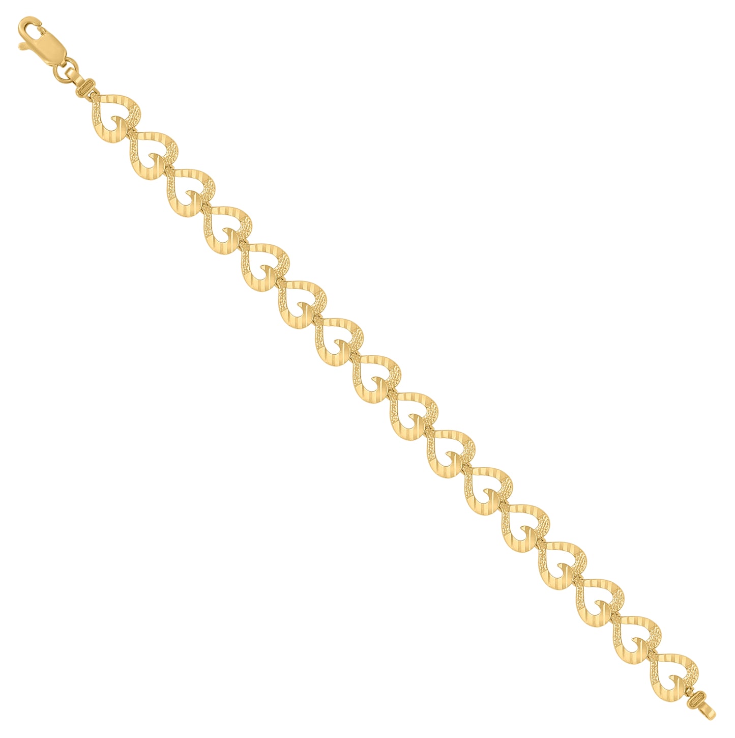 10K Yellow Gold Womens Heart Link 7" Bracelet