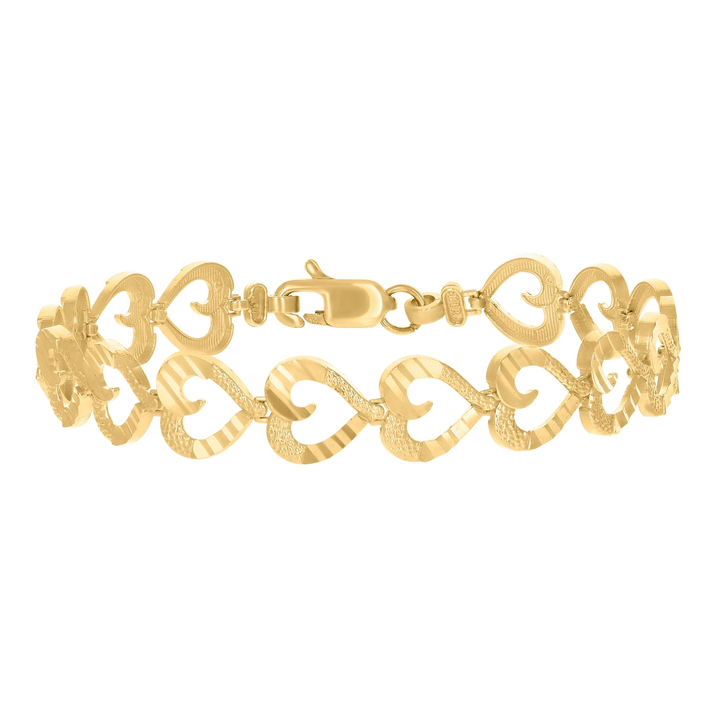 10K Yellow Gold Womens Heart Link 7" Bracelet