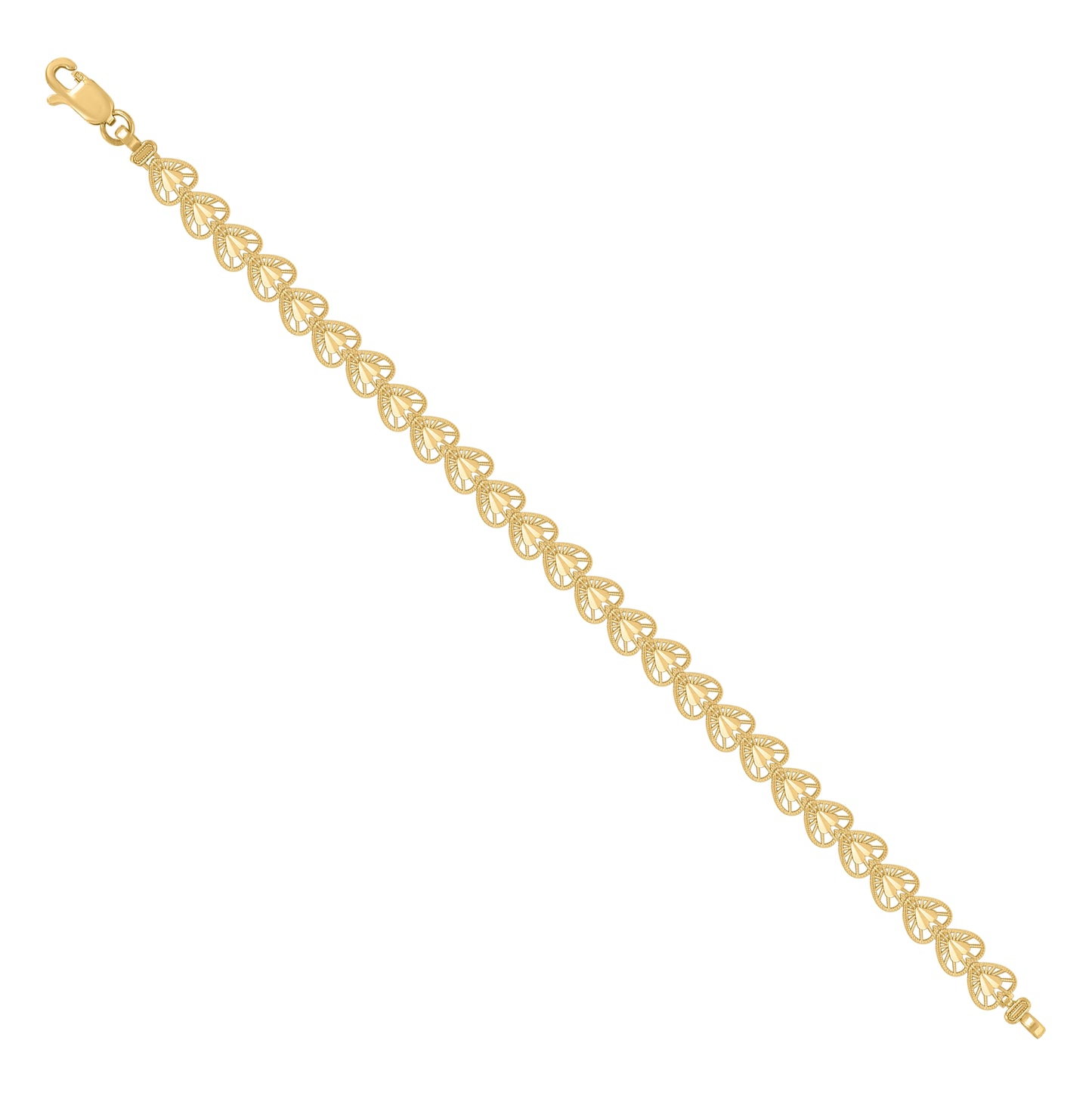 10K Yellow Gold Womens Heart Link 8" Bracelet