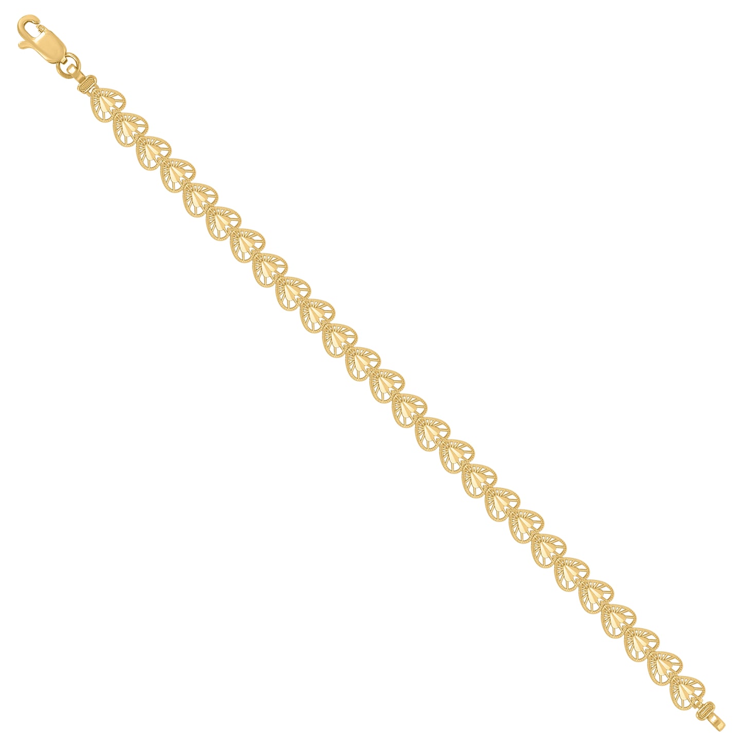 10K Yellow Gold Womens Heart Link 8" Bracelet