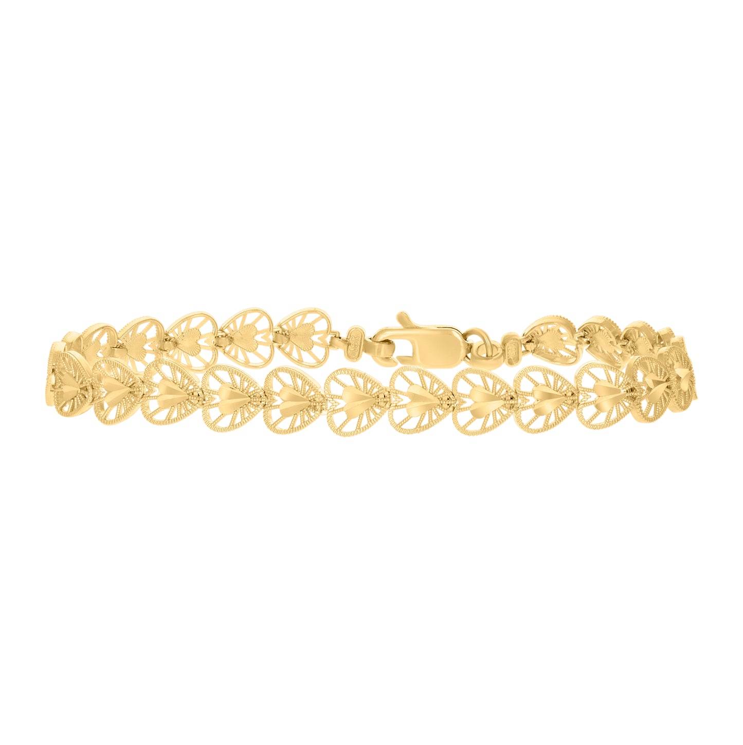10K Yellow Gold Womens Heart Link 8" Bracelet