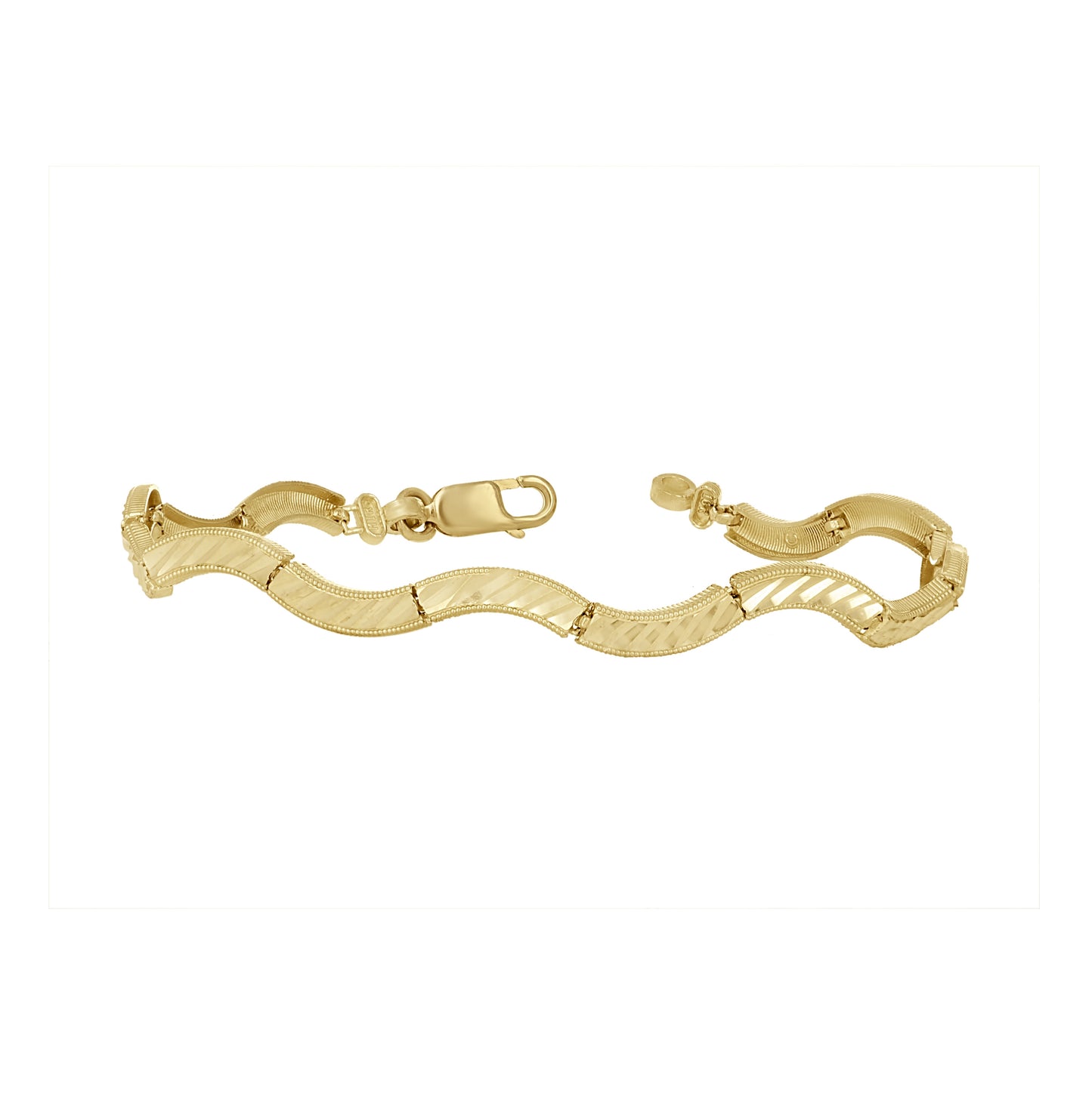 10K Yellow Gold Womens Wave Pattern Link Bracelet