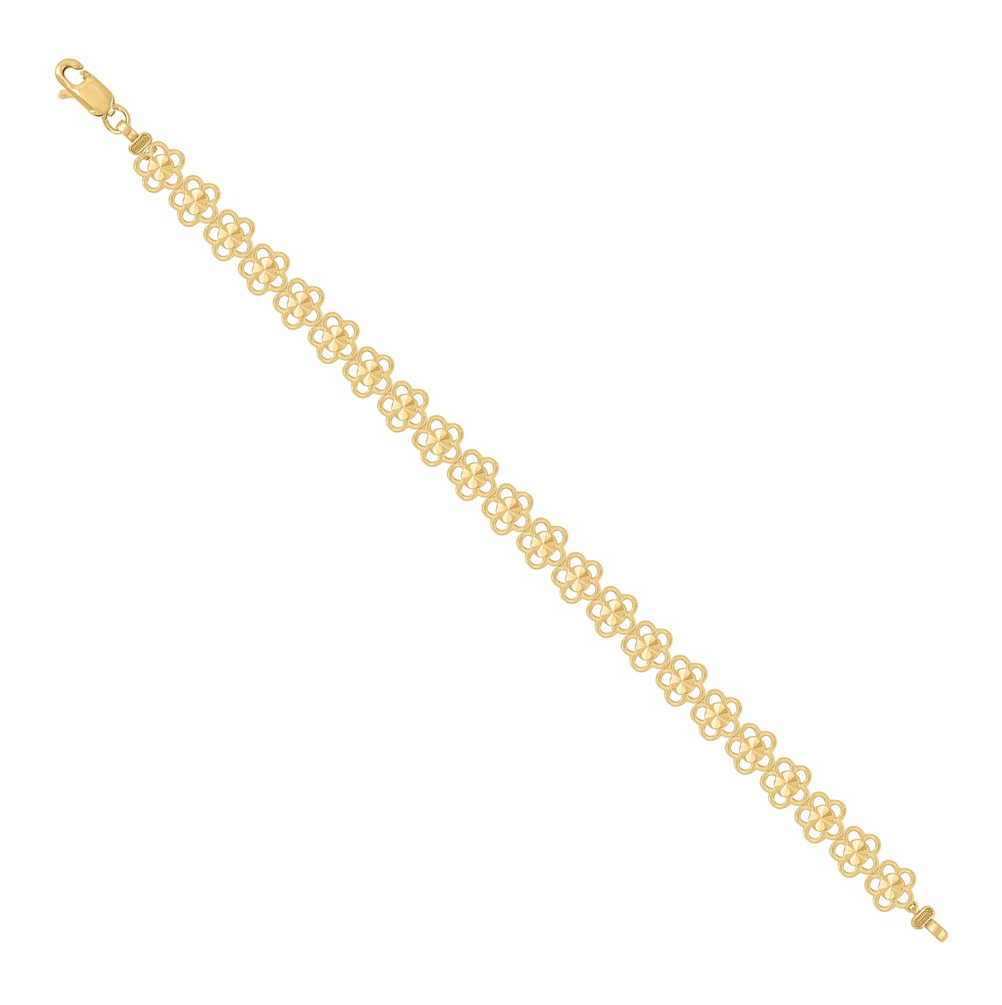 10K Yellow Gold Womens Flower Link 8" Bracelet