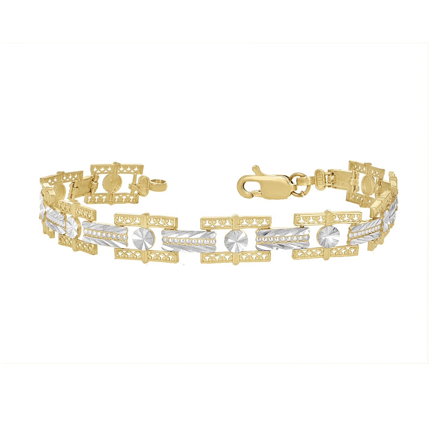 10K Two-Tone Gold Womens Link Bracelet Size 7 Inches