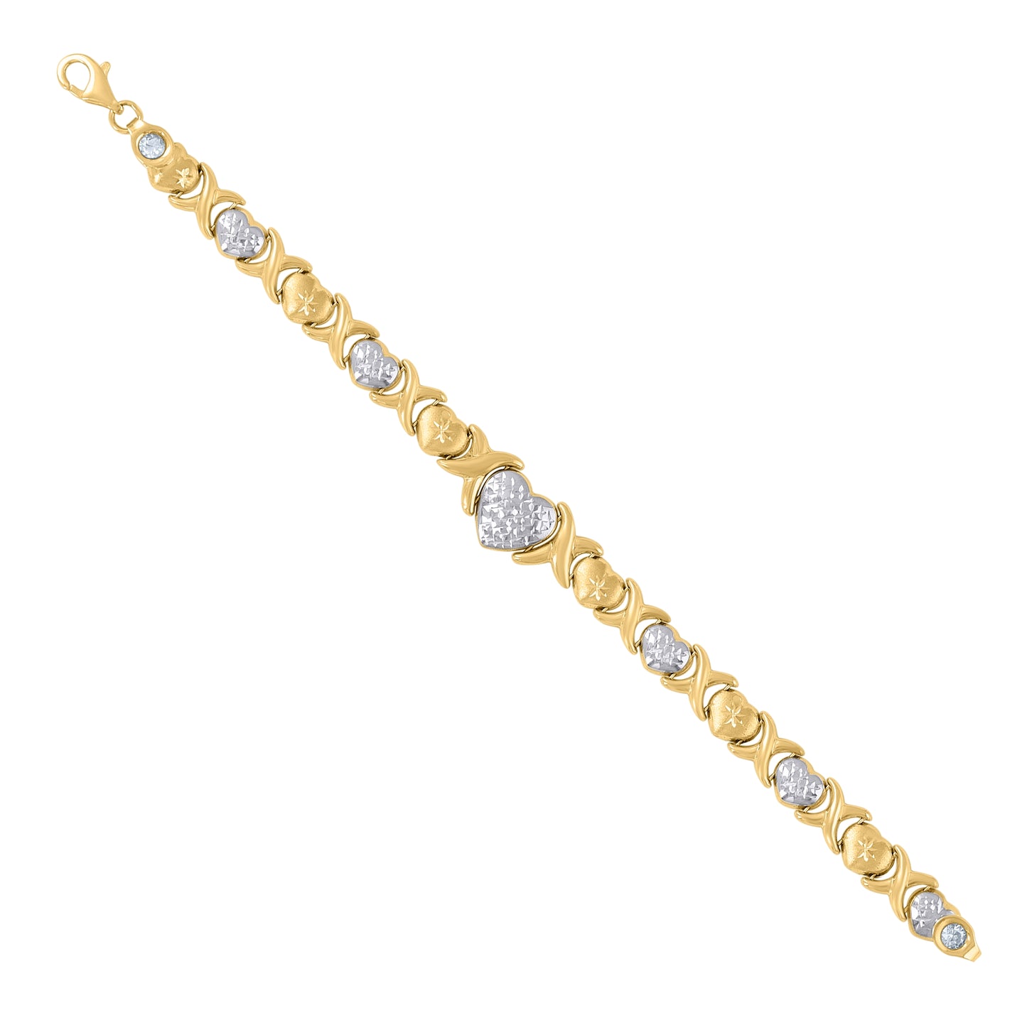 10K Two-tone Gold Womens Heart Link 7" Bracelet