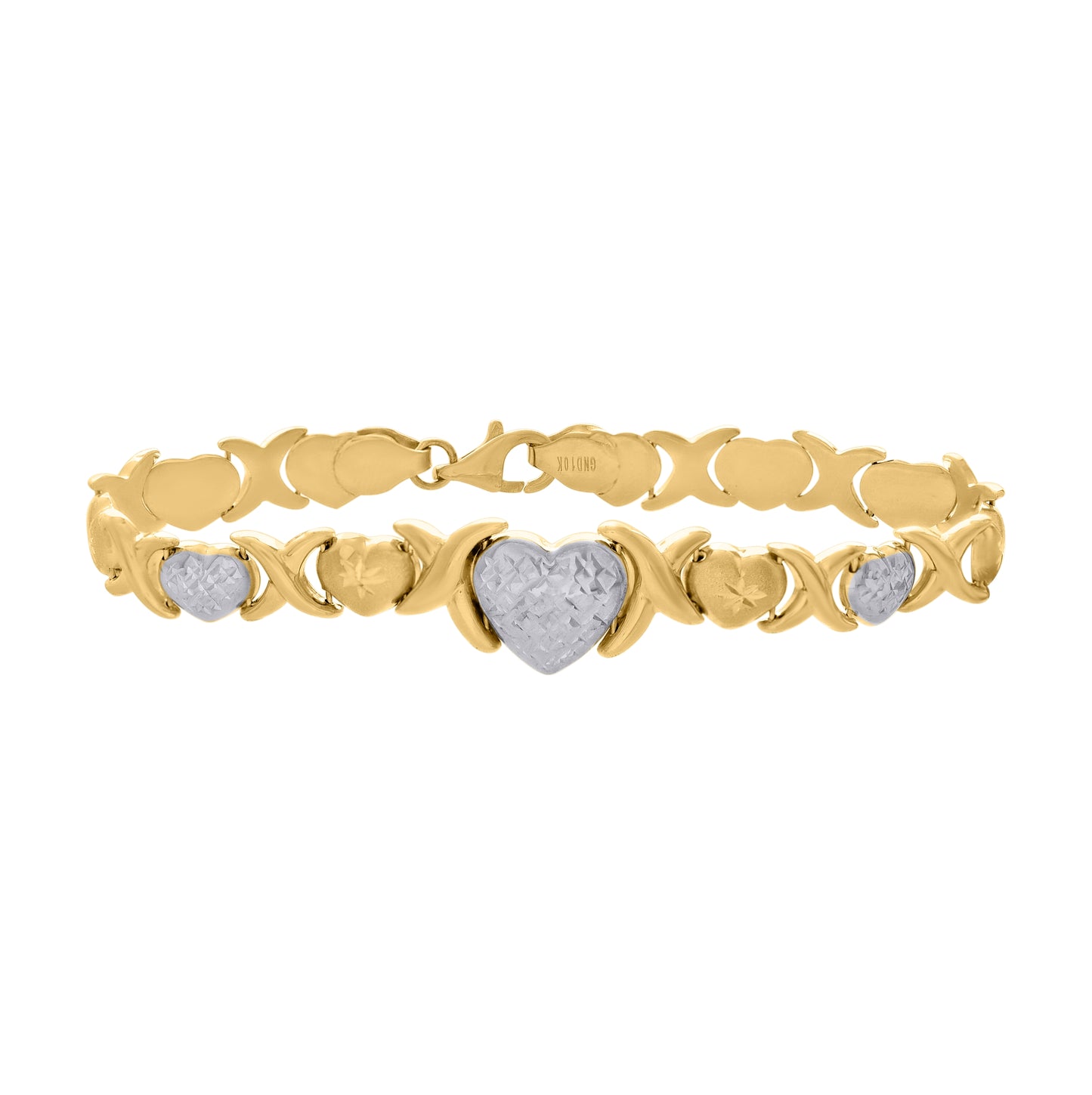 10K Two-tone Gold Womens Heart Link 7" Bracelet
