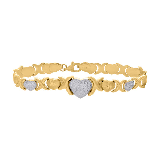 10K Two-tone Gold Womens Heart Link 7" Bracelet
