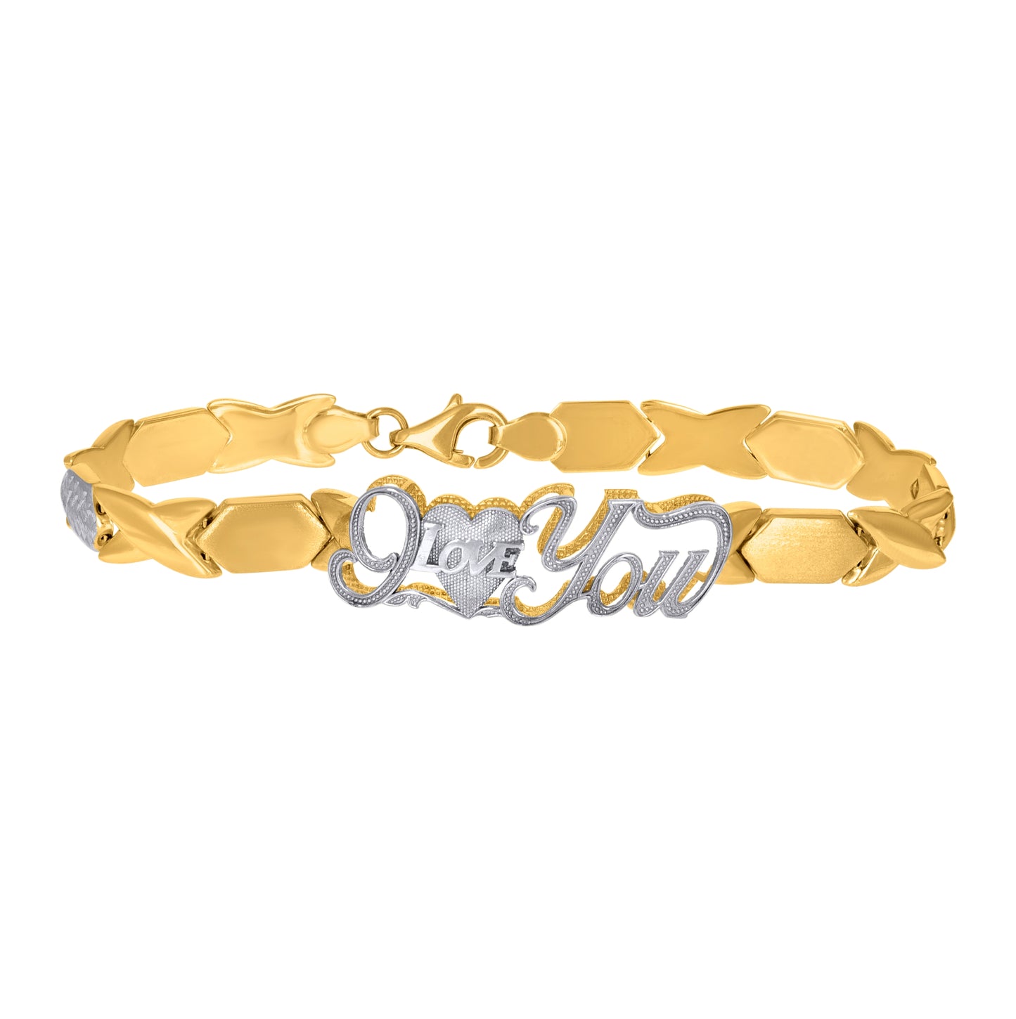 10K Two-tone Gold Womens Stampato I Love You Heart Bracelet