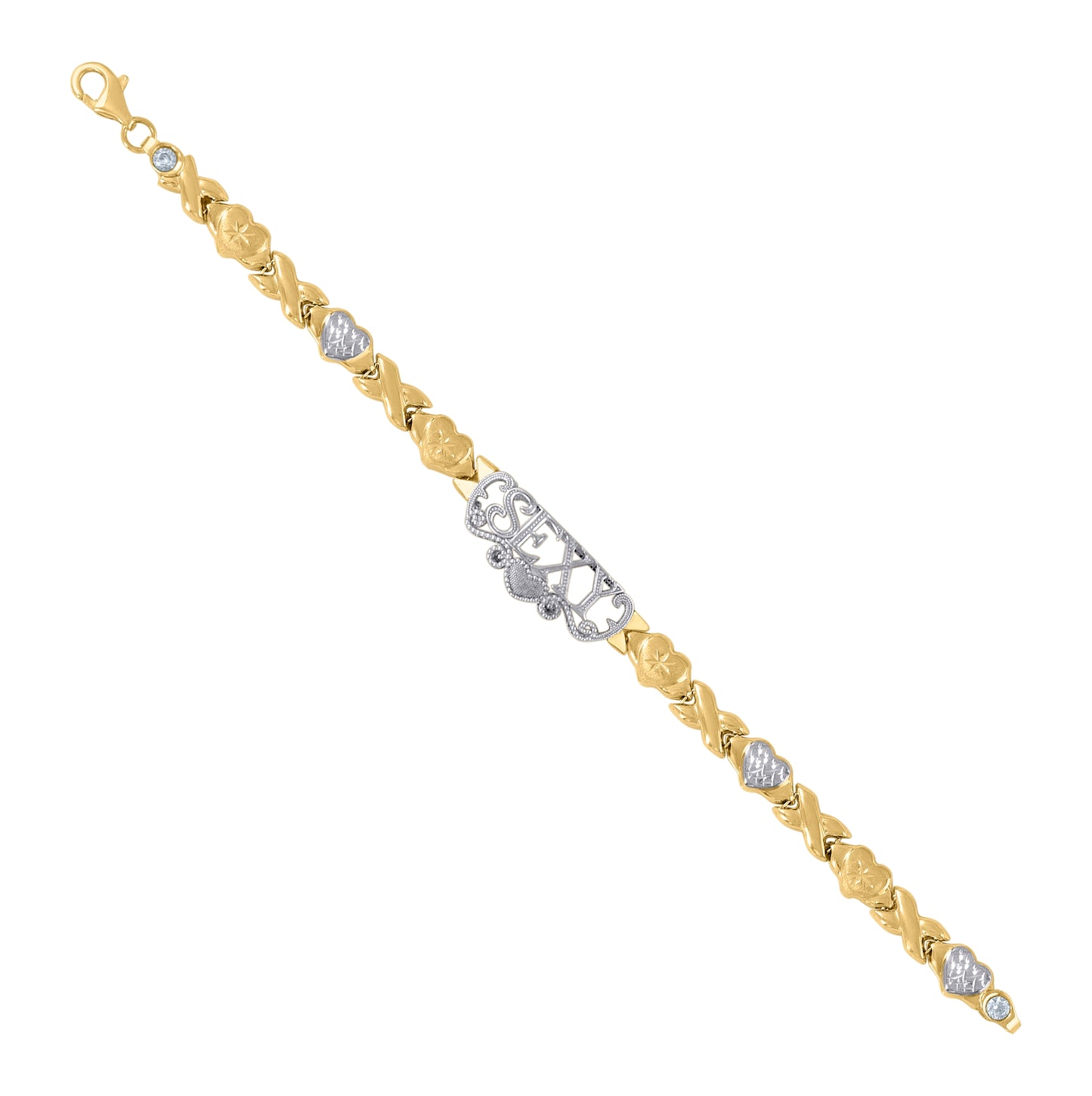 10K Two-tone Gold Womens SEXY Heart Link 7" Bracelet