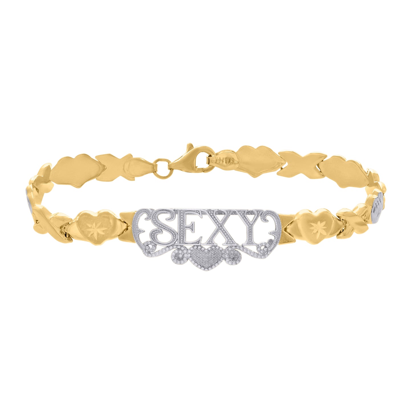 10K Two-tone Gold Womens SEXY Heart Link 7" Bracelet