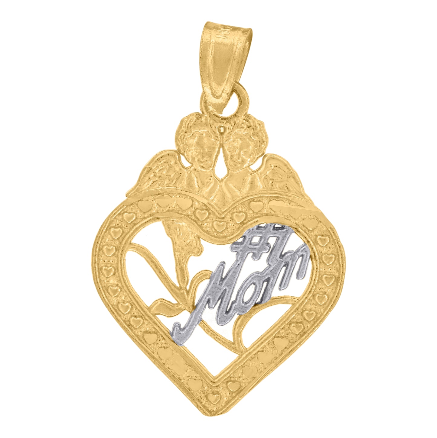 10K Gold Two-Tone Diamond-Cut Womens Angel Heart No.1 Mom Charm Pendant