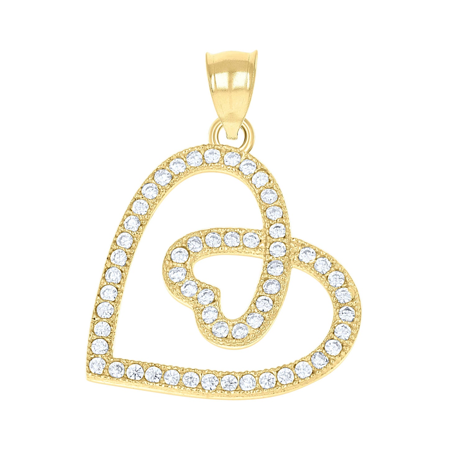 10K Two-Tone Gold Womens Cubic Zirconia Cubic-Zirconia Double Hearts Love Charm Pendant
