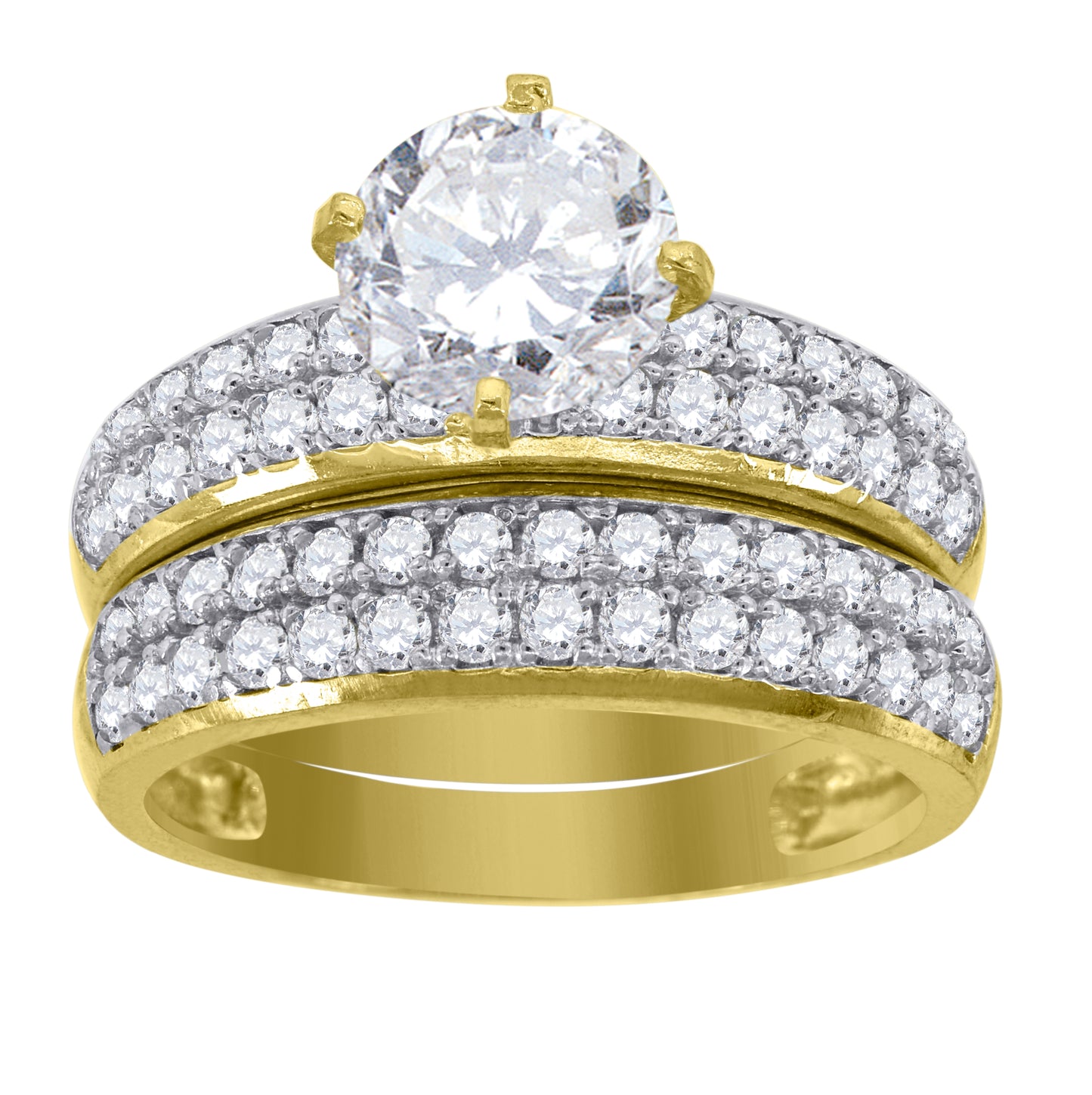 14K Gold Womens Two-Tone Cubic-Zirconia Trio His Hers Raised Center Stone Wedding Engagement Bridal Set Ring
