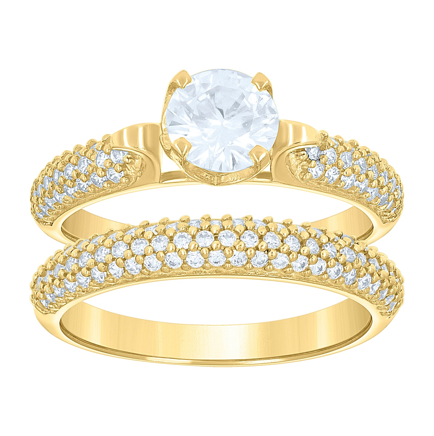 14K Two-Tone Gold Womens Cubic-Zirconia Duo Center Stone White Size 7 Wedding Engagement Bridal Set Band Ring