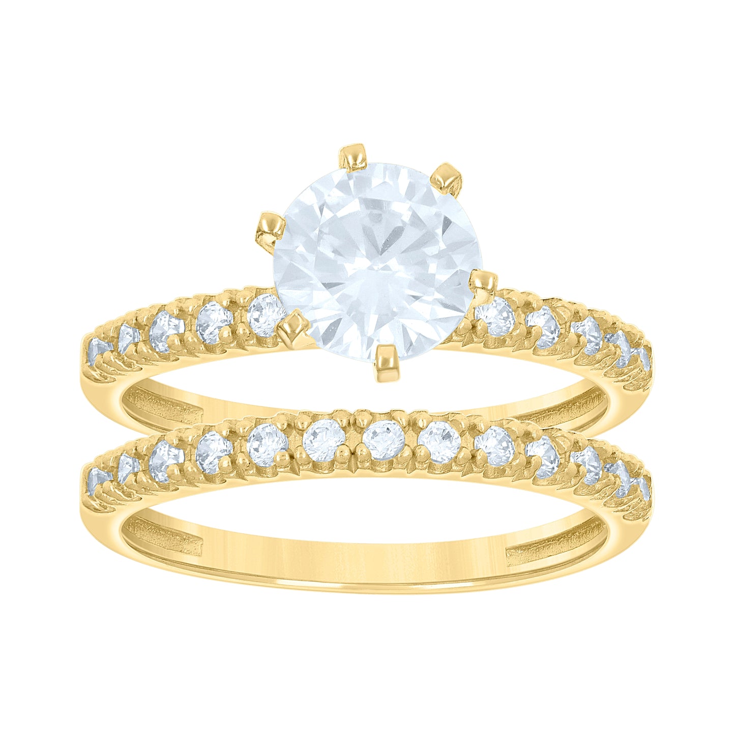 14K Gold Womens Two-Tone Cubic-Zirconia Duo Center White Stone Size 7 Wedding Engagement Bridal Set Band Ring