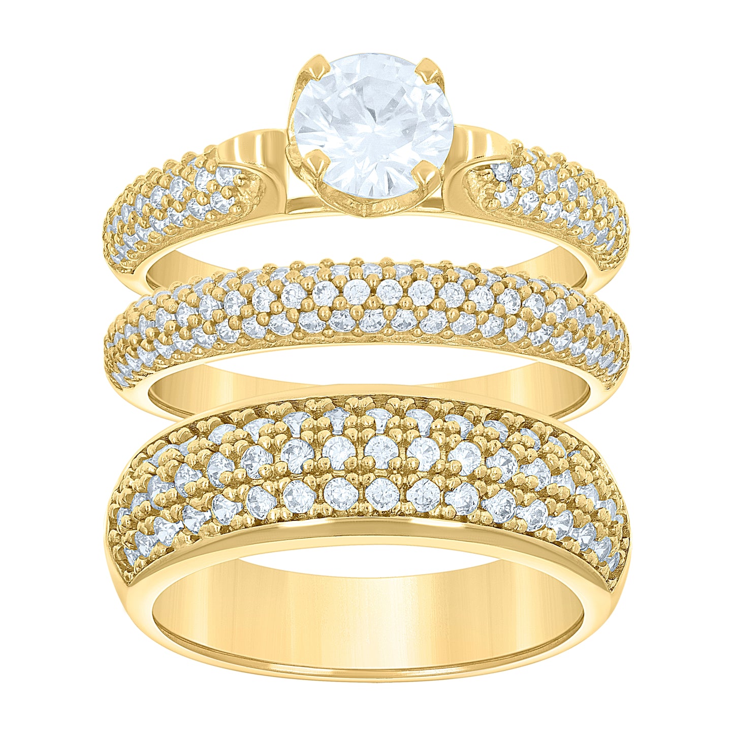 14K Gold Womens Two-Tone Cubic-Zirconia Trio His Hers Cluster Center Stone Wedding Engagement Bridal Set Ring
