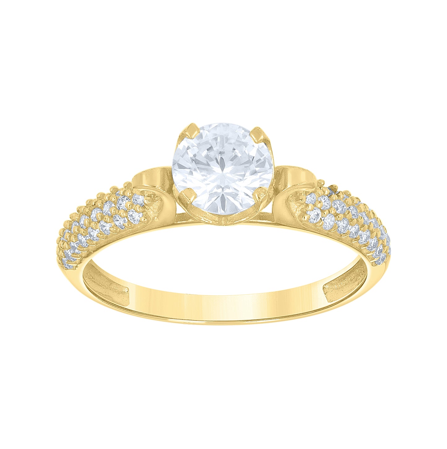 14K Gold Womens Two-Tone Cubic-Zirconia Clustered Sides Center White Stone Wedding Engagement Band Ring