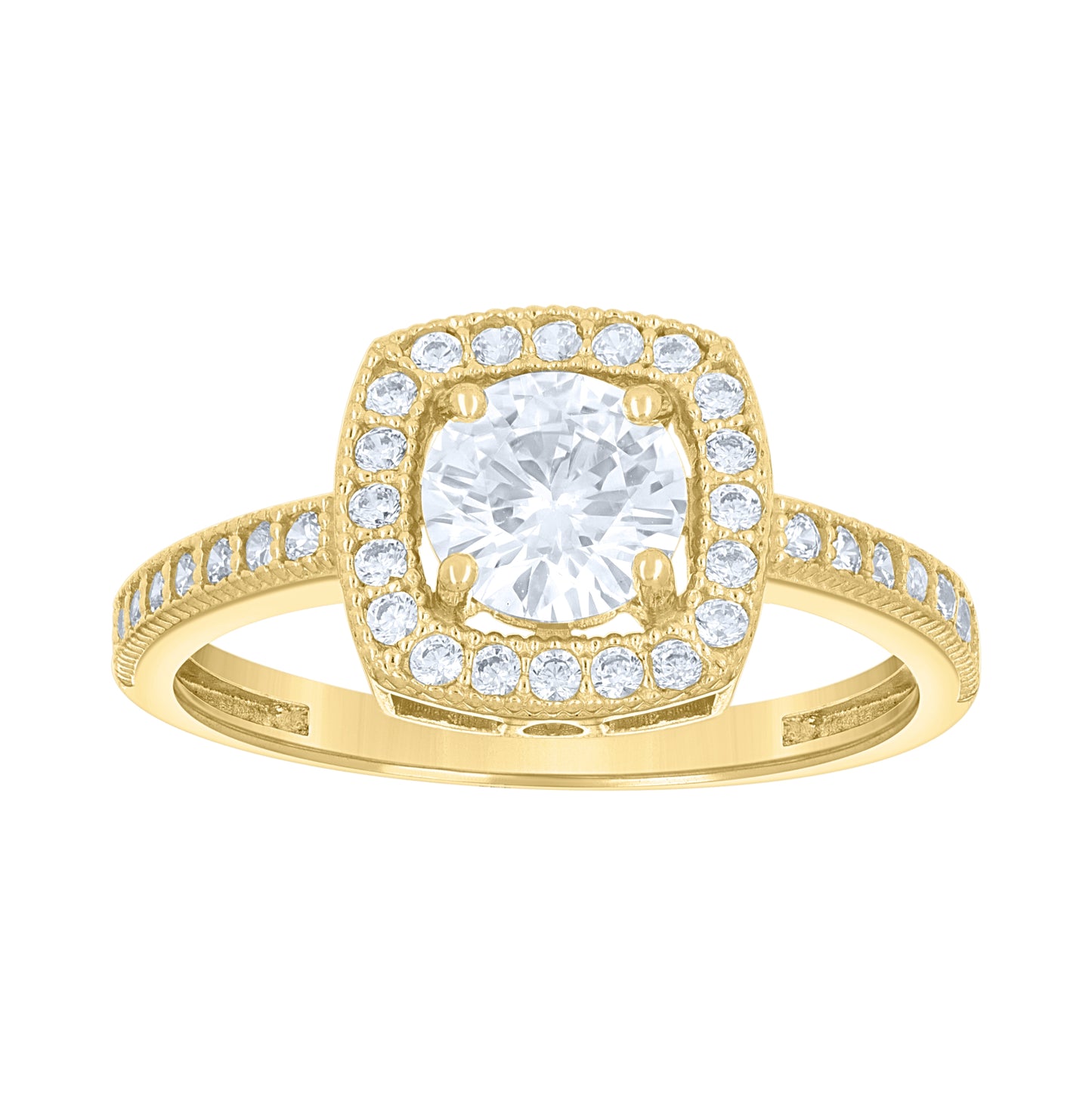 14K Gold Womens Two-Tone Cubic-Zirconia Square Halo Center White Stone Wedding Engagement Band Ring