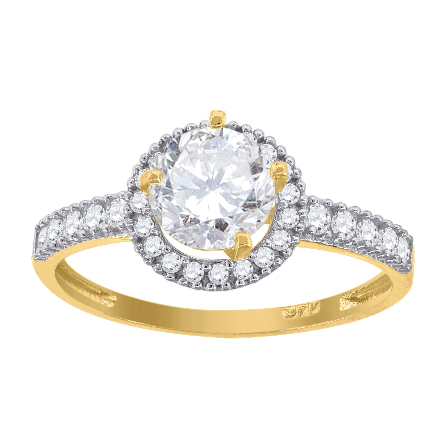14K Gold Womens Two-Tone Cubic-Zirconia Halo Round Center Stone White Wedding Engagement Band Ring