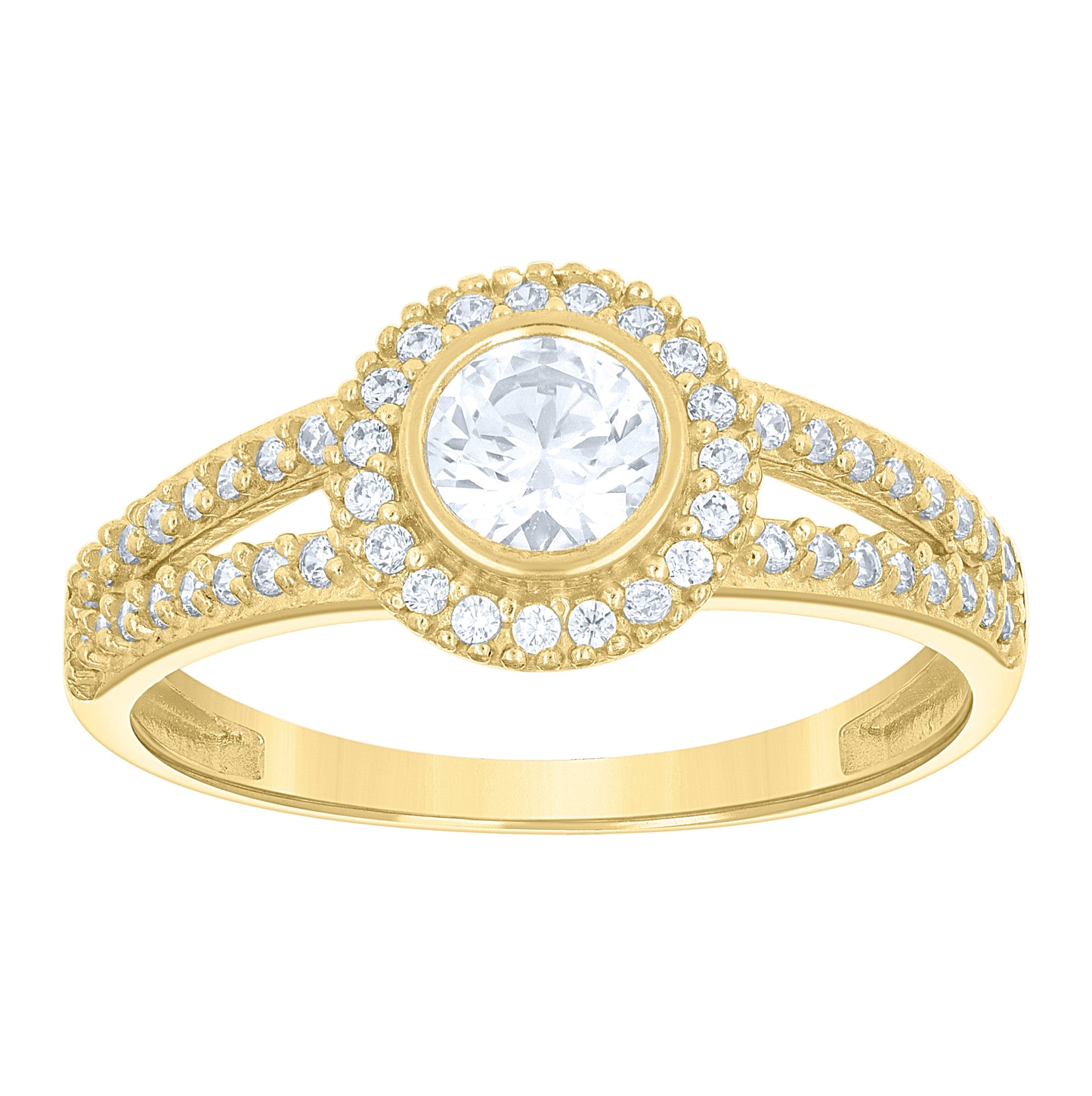 14K Gold Womens Two-Tone Cubic-Zirconia Round Halo Center White Stone Wedding Engagement Band Ring