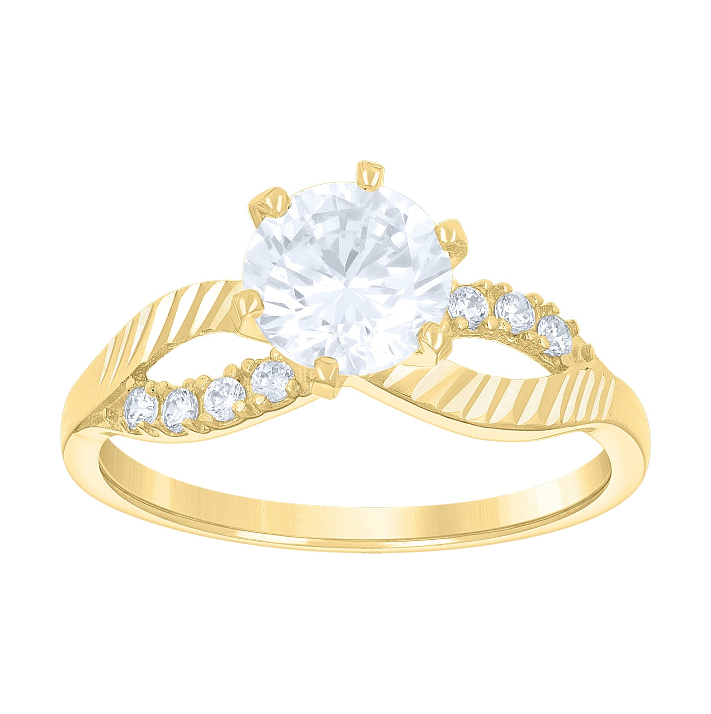 14K Gold Womens Two-Tone Cubic-Zirconia Diamond-Cut Loop Center Round-Cut Stone Wedding Engagement Band Ring