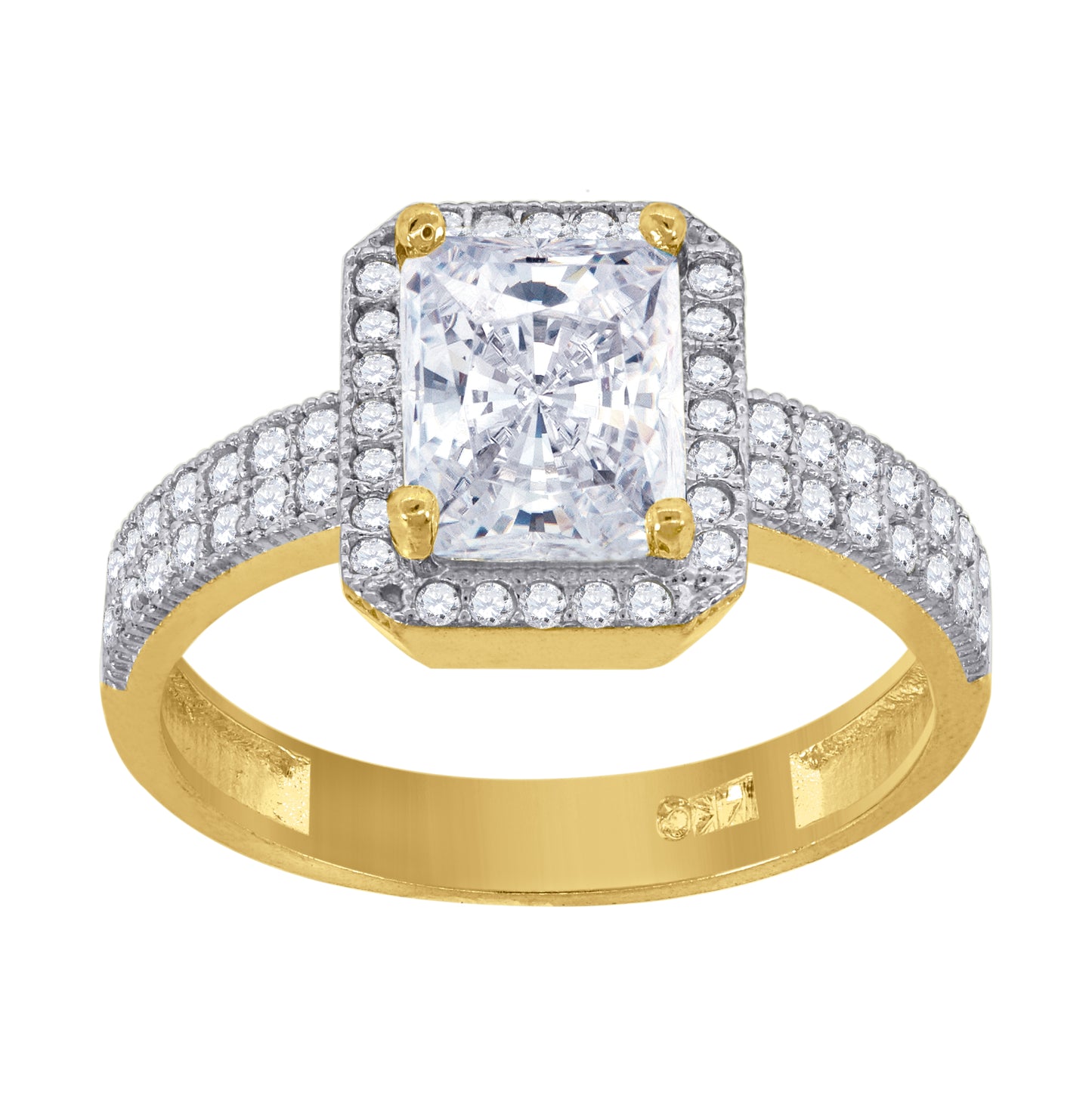 14K Gold Womens Two-Tone Cubic-Zirconia Emerald-Cut Center Stone Wedding Engagement Band Ring