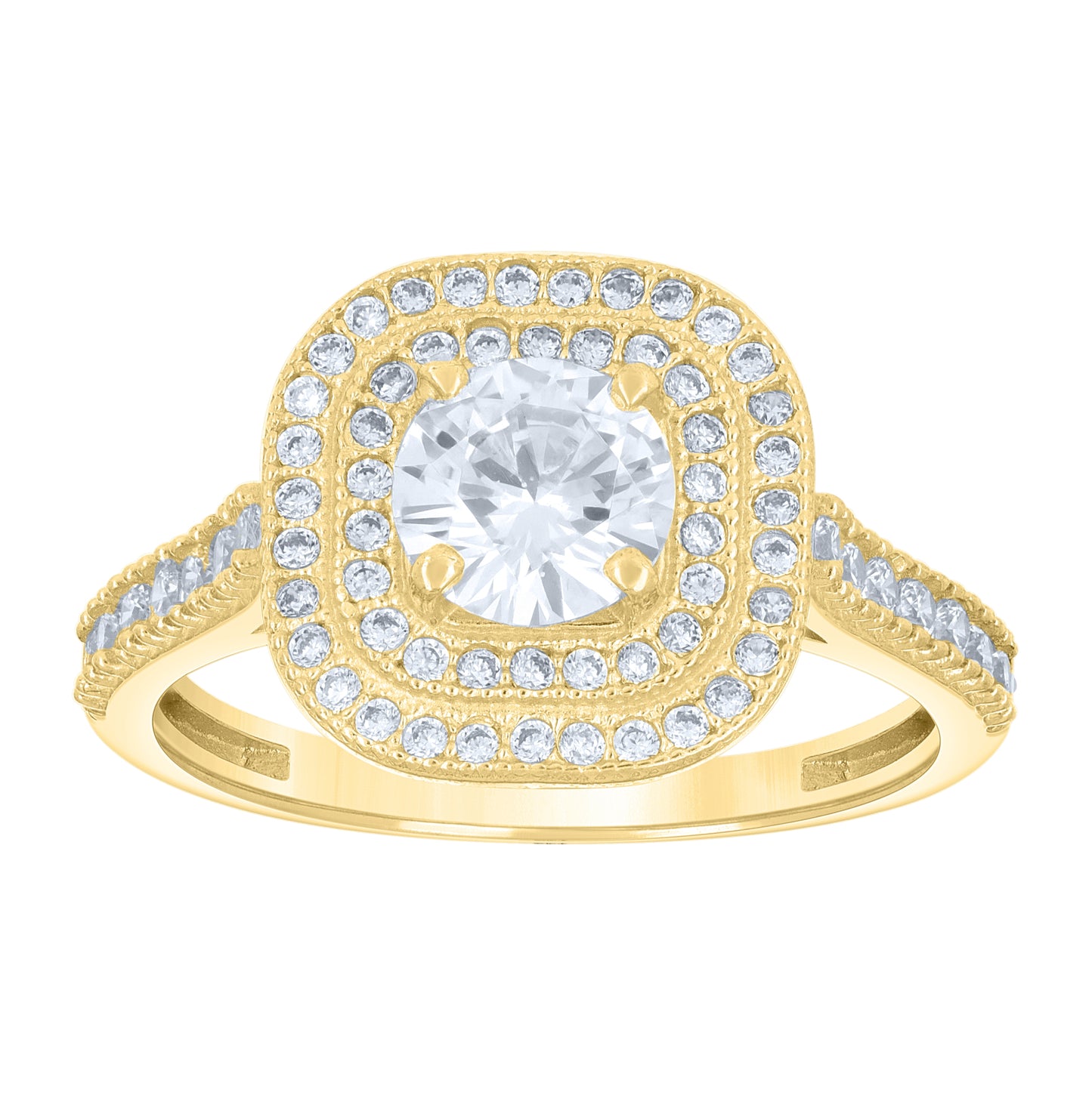 14K Gold Womens Two-Tone Double Square Halo Center Stone Round Wedding Engagement Band Ring
