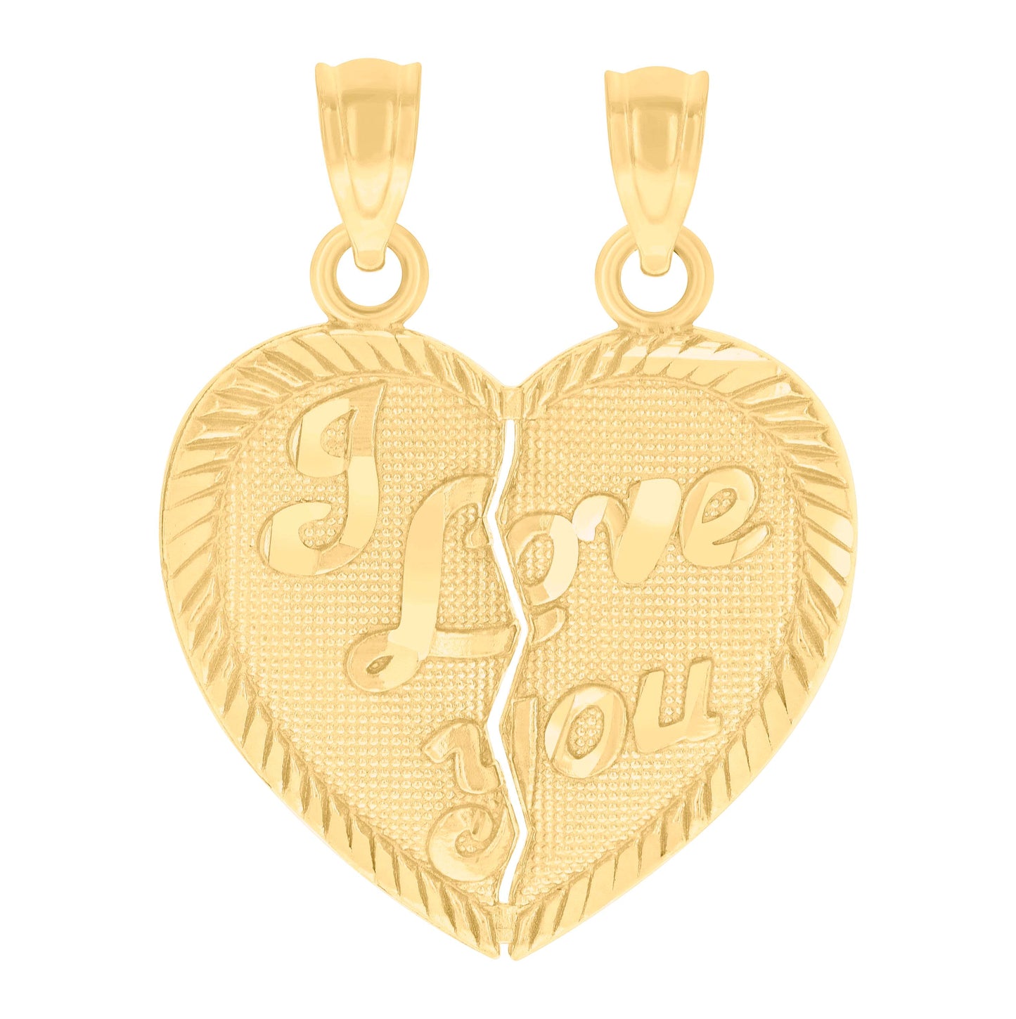 14K Yellow Gold Womens Diamond-Cut I Love You Broken Heart Ht:27.4Mm Pendant Charm