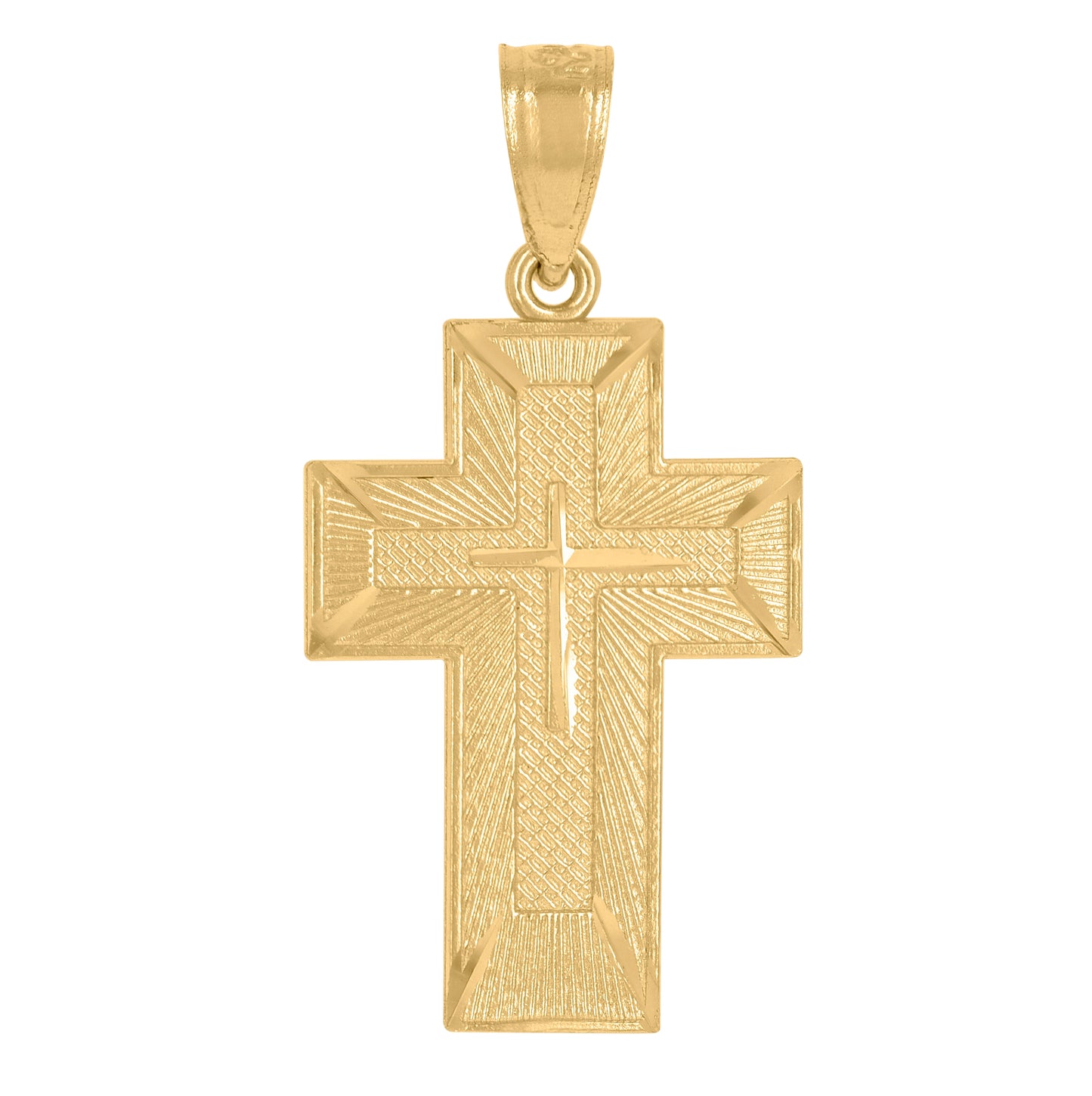 14K Yellow Gold Unisex Diamond-Cut Cross Ht:24.4Mm Religious Pendant Charm