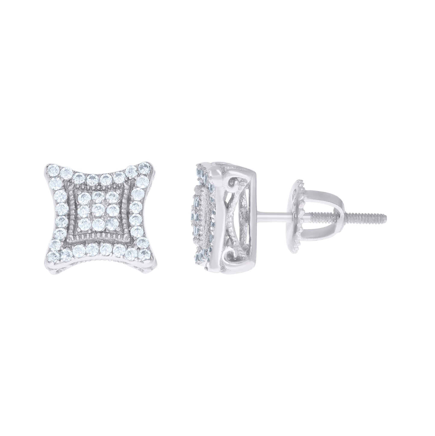Sterling Silver Or Yellow-Tone Mens Round Cubic Zirconia Stud Cluster Square Fashion Earrings
