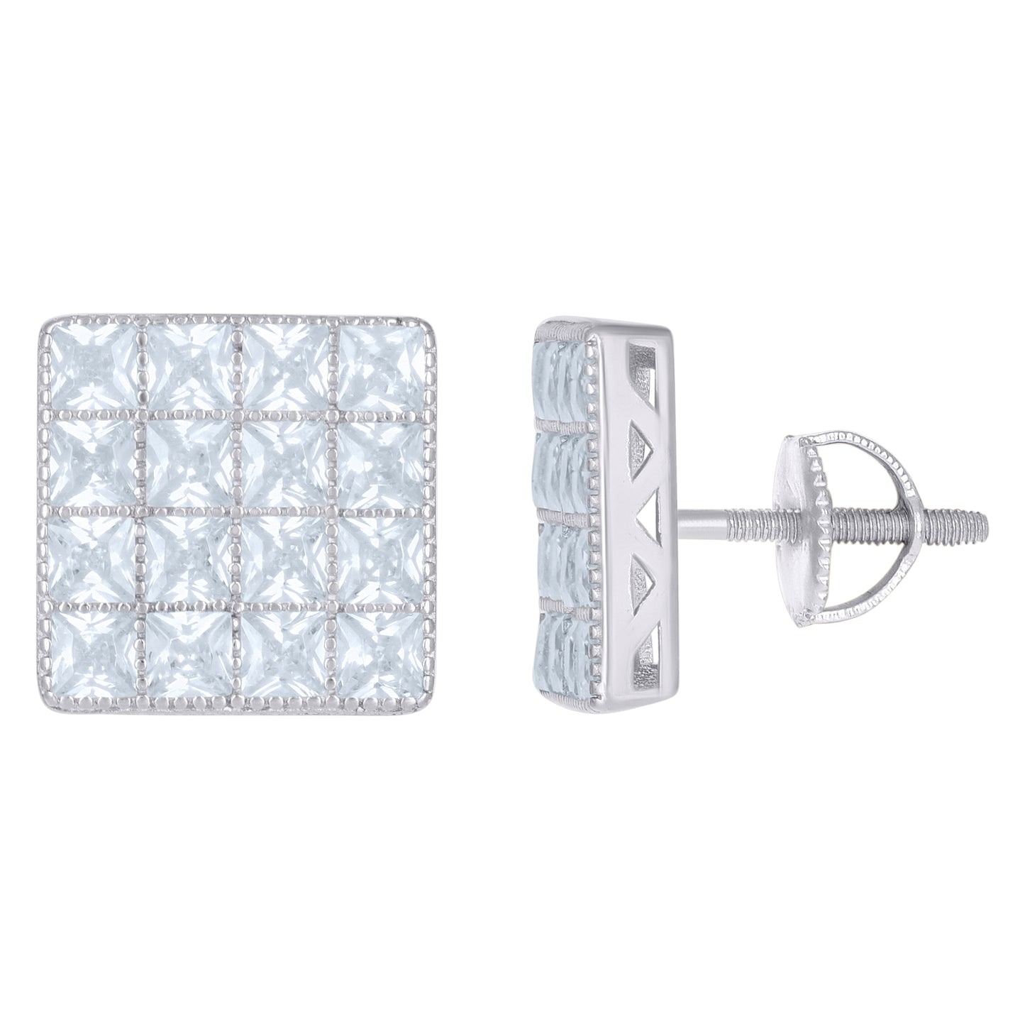 Sterling Silver Or Yellow-Tone Mens Womens Unisex Princess Cubic Zirconia Stud Cluster Square Fashion Earrings