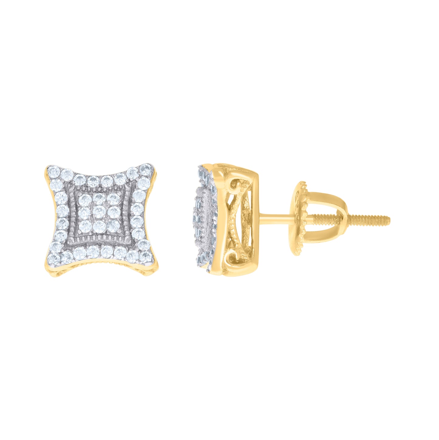 Sterling Silver Or Yellow-Tone Mens Round Cubic Zirconia Stud Cluster Square Fashion Earrings