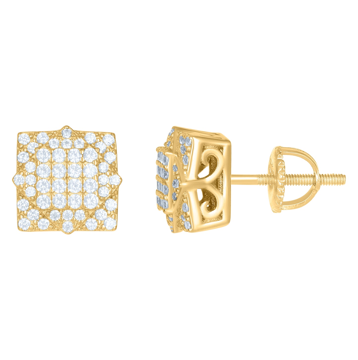 Sterling Silver Or Yellow-Tone Mens Women Unisex Round Cubic Zirconia Stud Cluster Square Fashion Earrings
