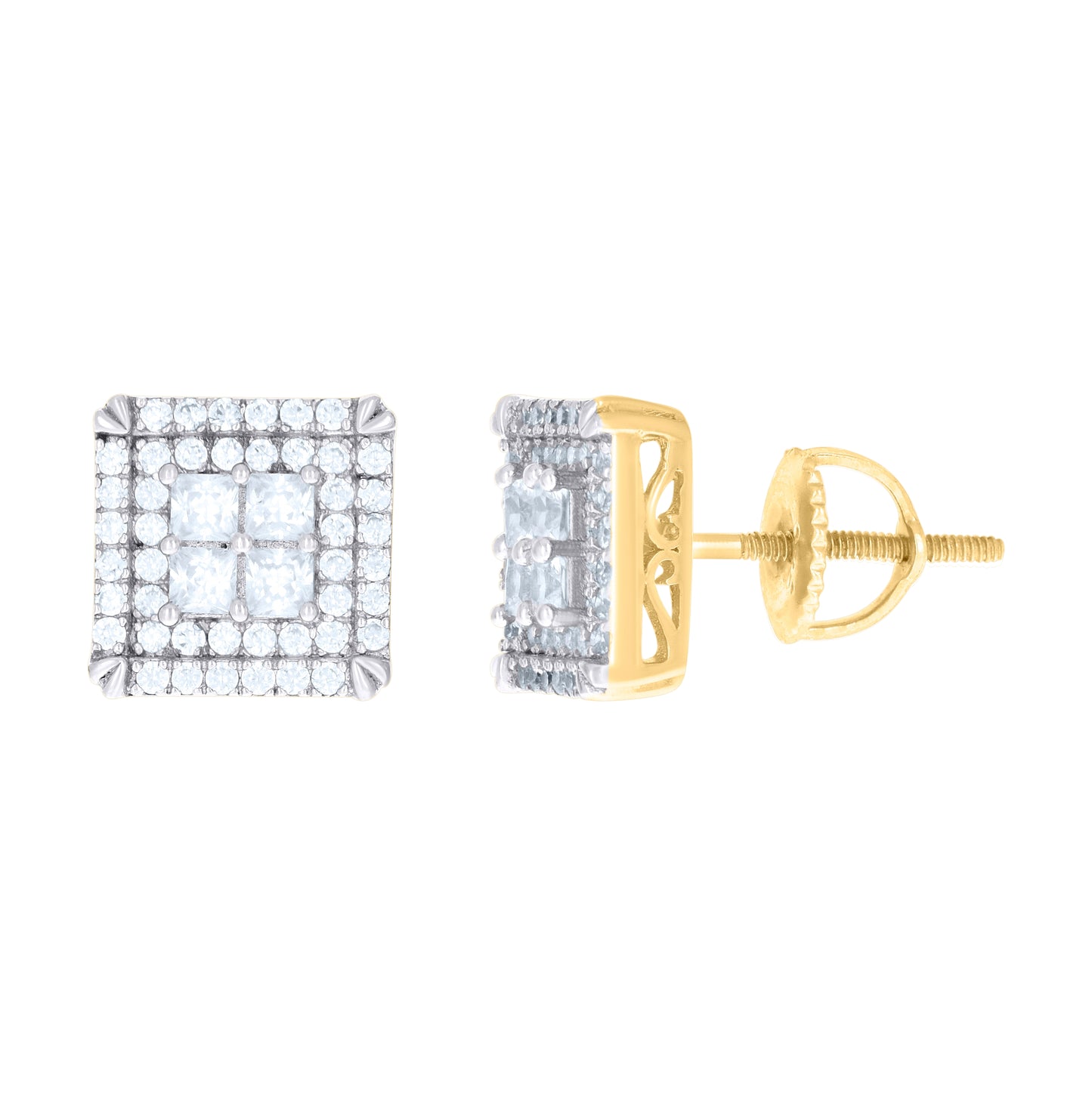 Sterling Silver Or Yellow-Tone Mens Womens Unisex Round Cubic Zirconia Stud Cluster Square Fashion Earrings