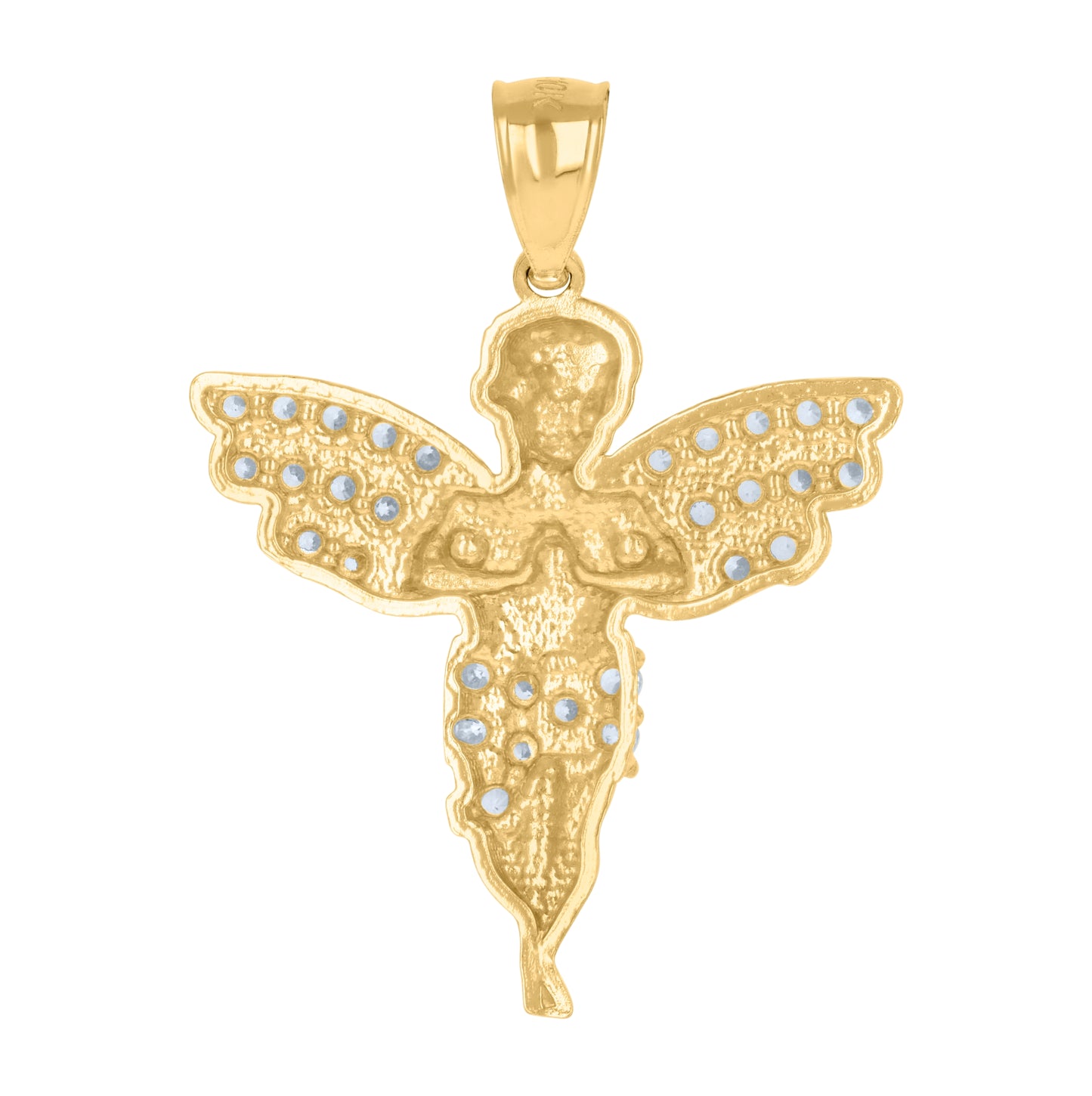 10K Yellow Gold Mens Cubic-Zirconia Praying Angel Religious Charm Pendant