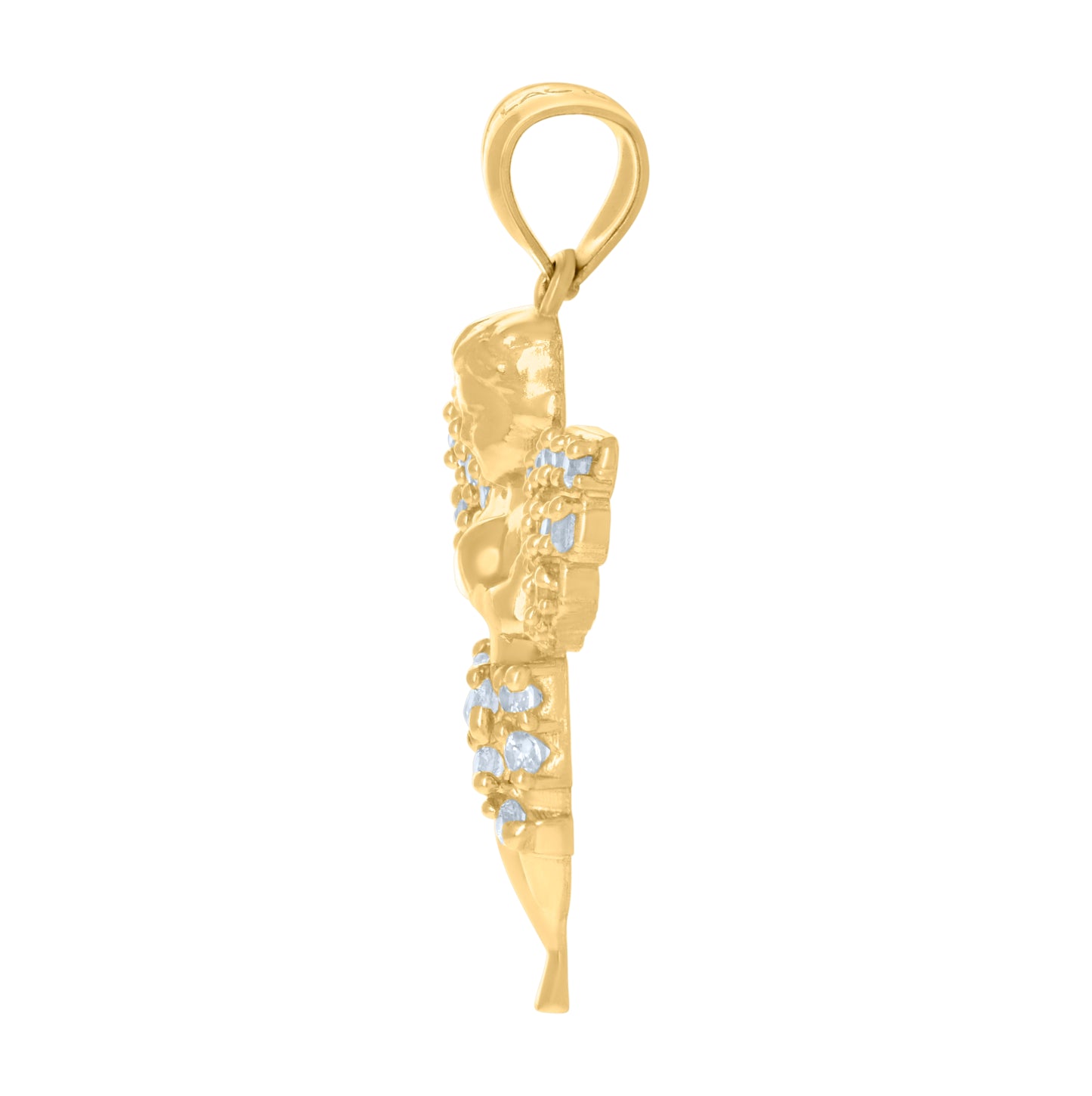 10K Yellow Gold Mens Cubic-Zirconia Praying Angel Religious Charm Pendant