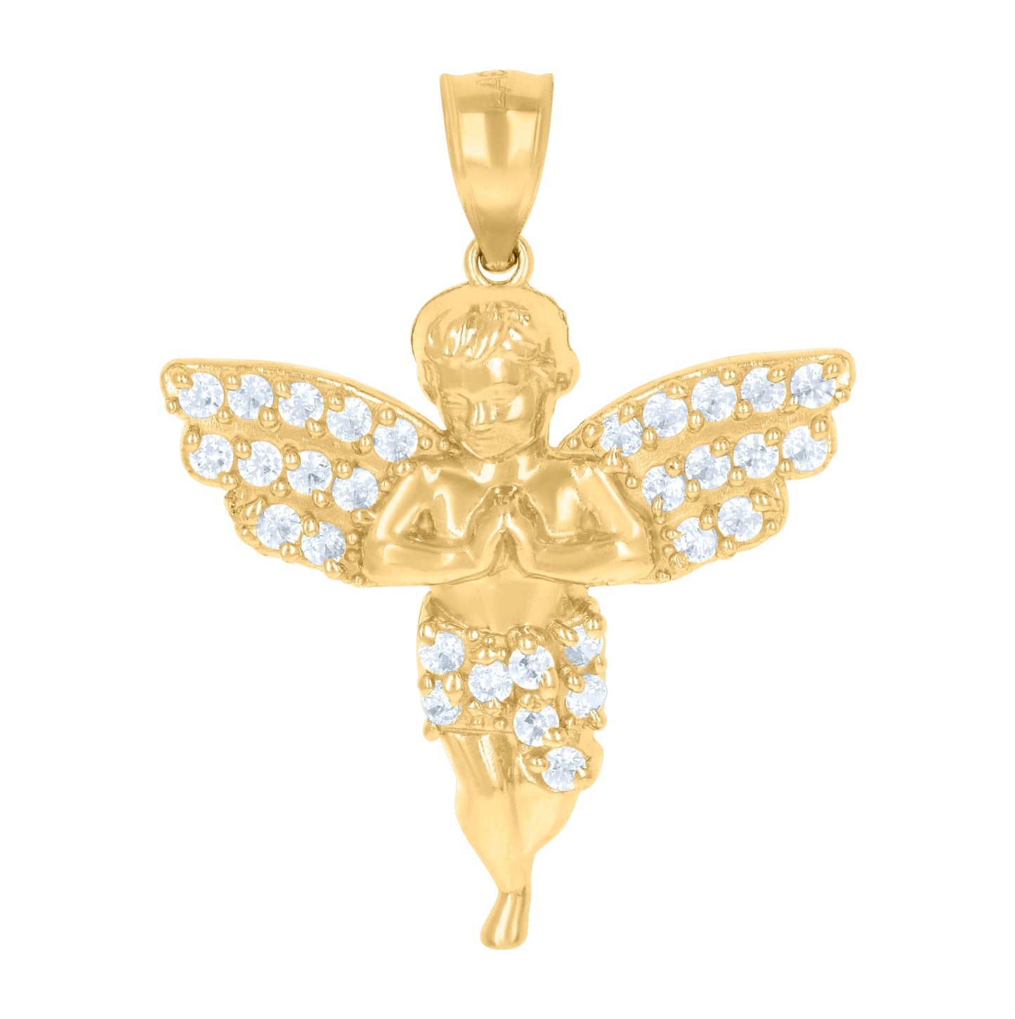10K Yellow Gold Mens Cubic-Zirconia Praying Angel Religious Charm Pendant
