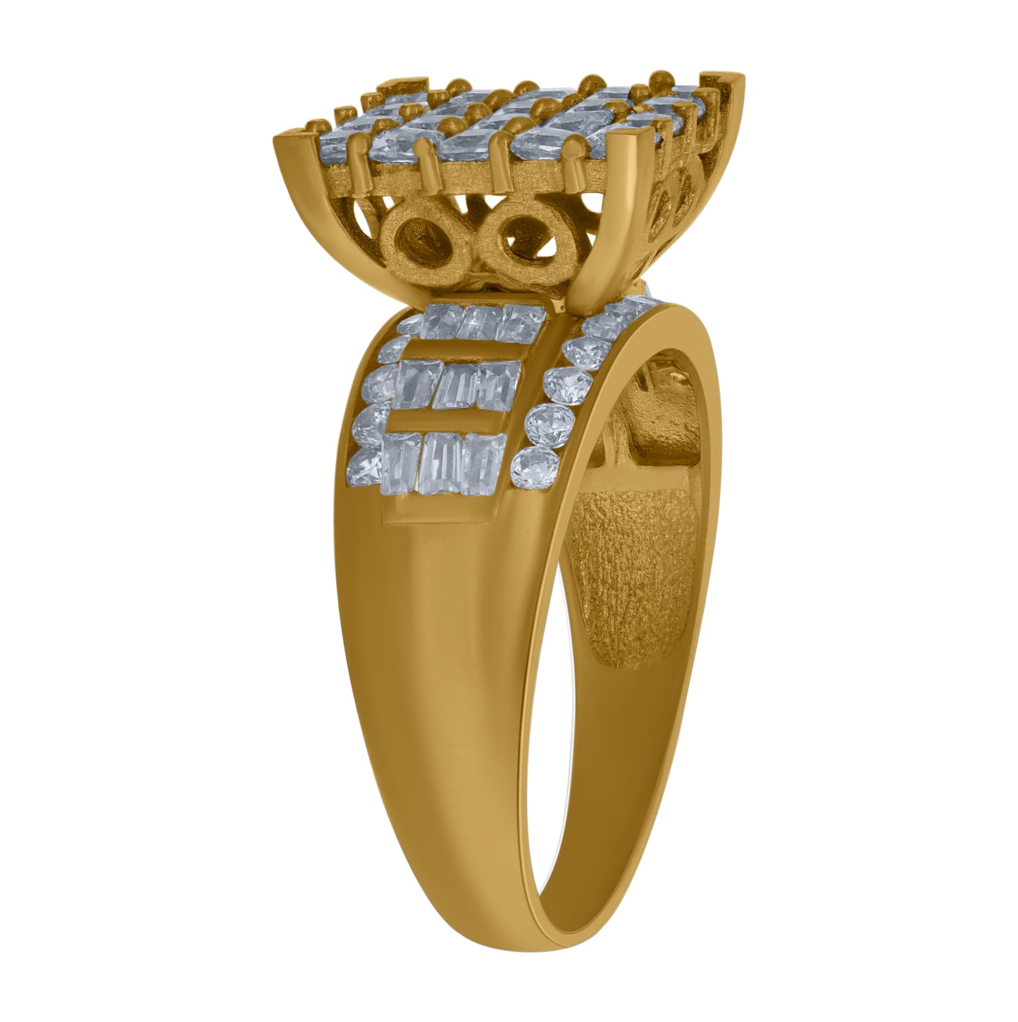 10K Yellow Gold Womens Princess And Baguette Cubic Zirconia Engagement Ring